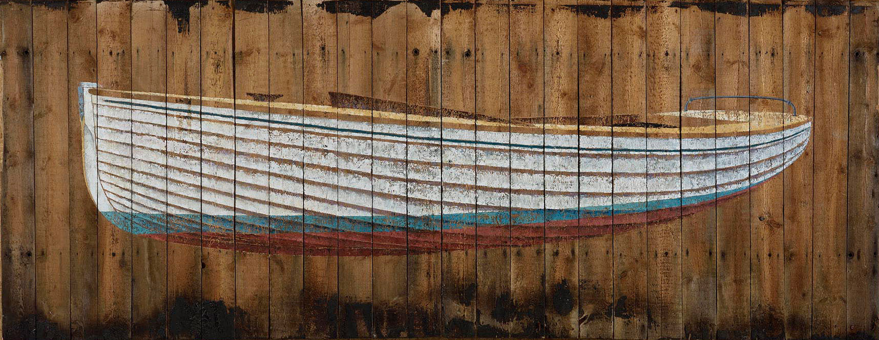 Number 1 (Brightlingsea One Design) 2015. 130 x 335cm Oil on beach hut roof. © James Dodds