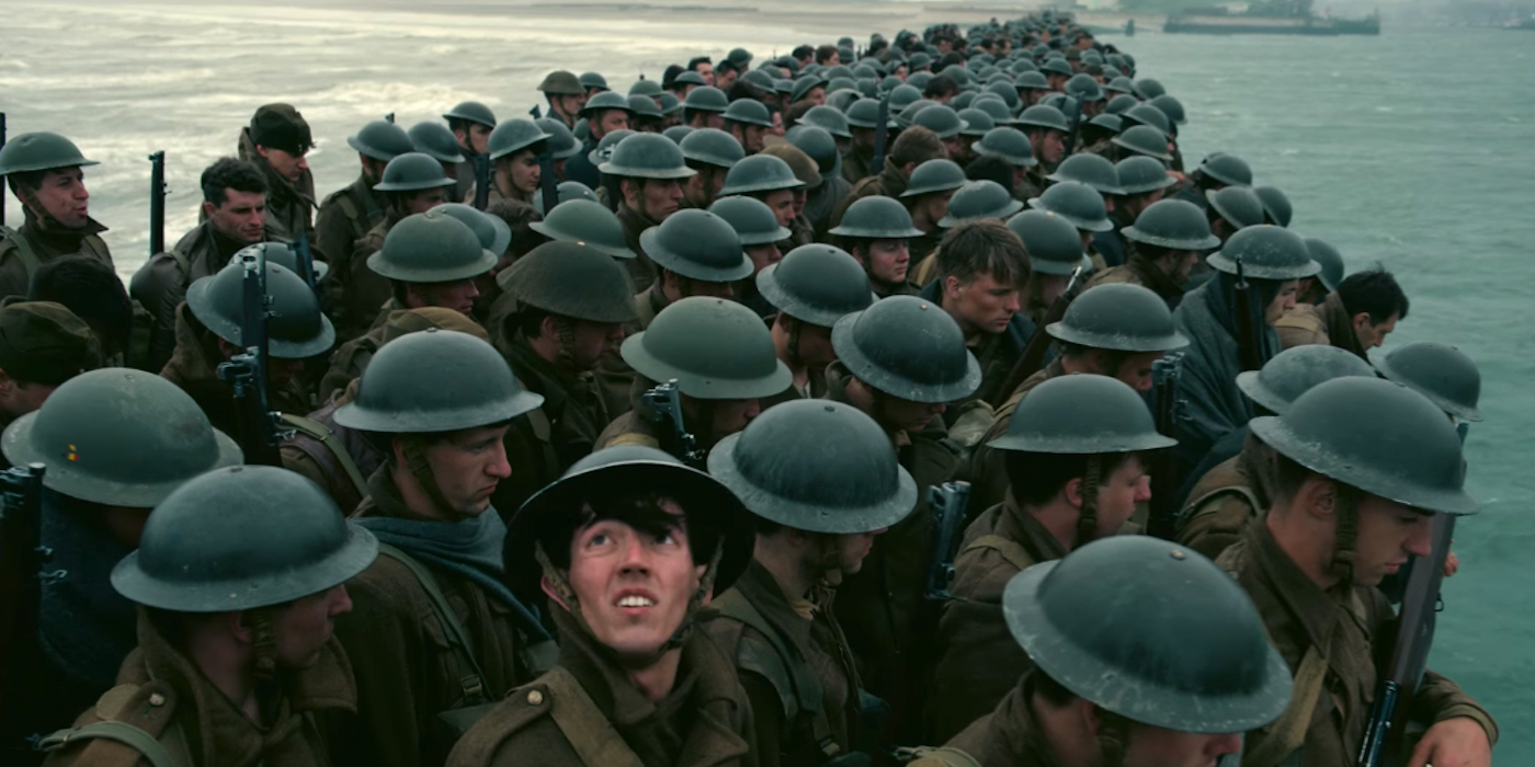 Film still from a land perspective in DUNKIRK (2017)