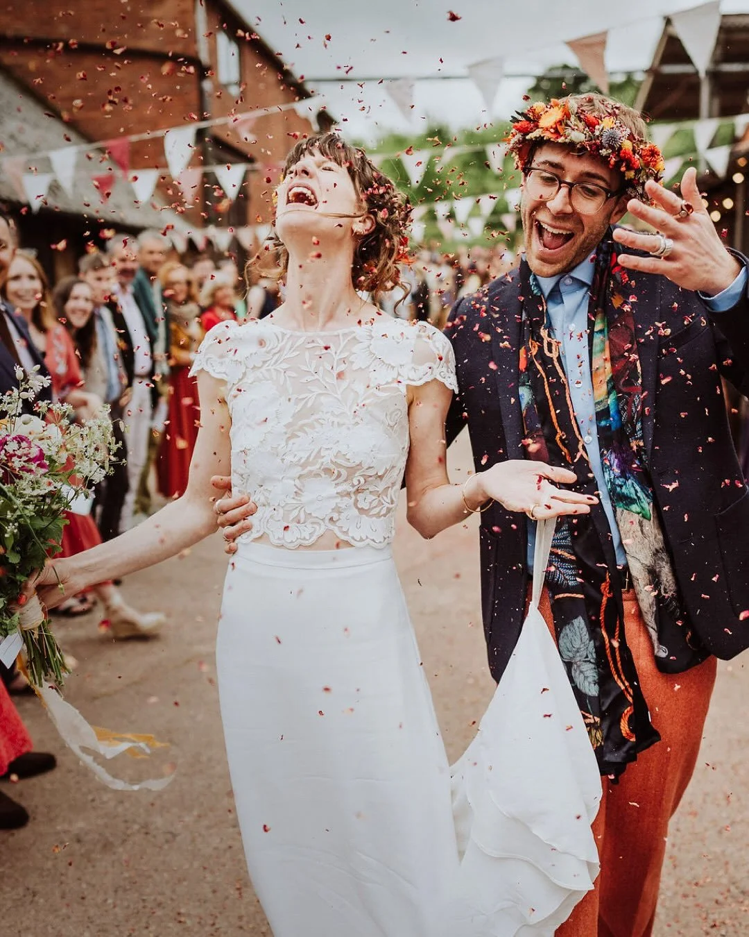 This colourful, quirky &ldquo;we want fun without the fuss&rdquo; wedding at @westtownfarm has been living rent free in my head since Kate &amp; Jo got wed back in early summer! And not simply because they had a FULLY LOADED cake table burgeoning und