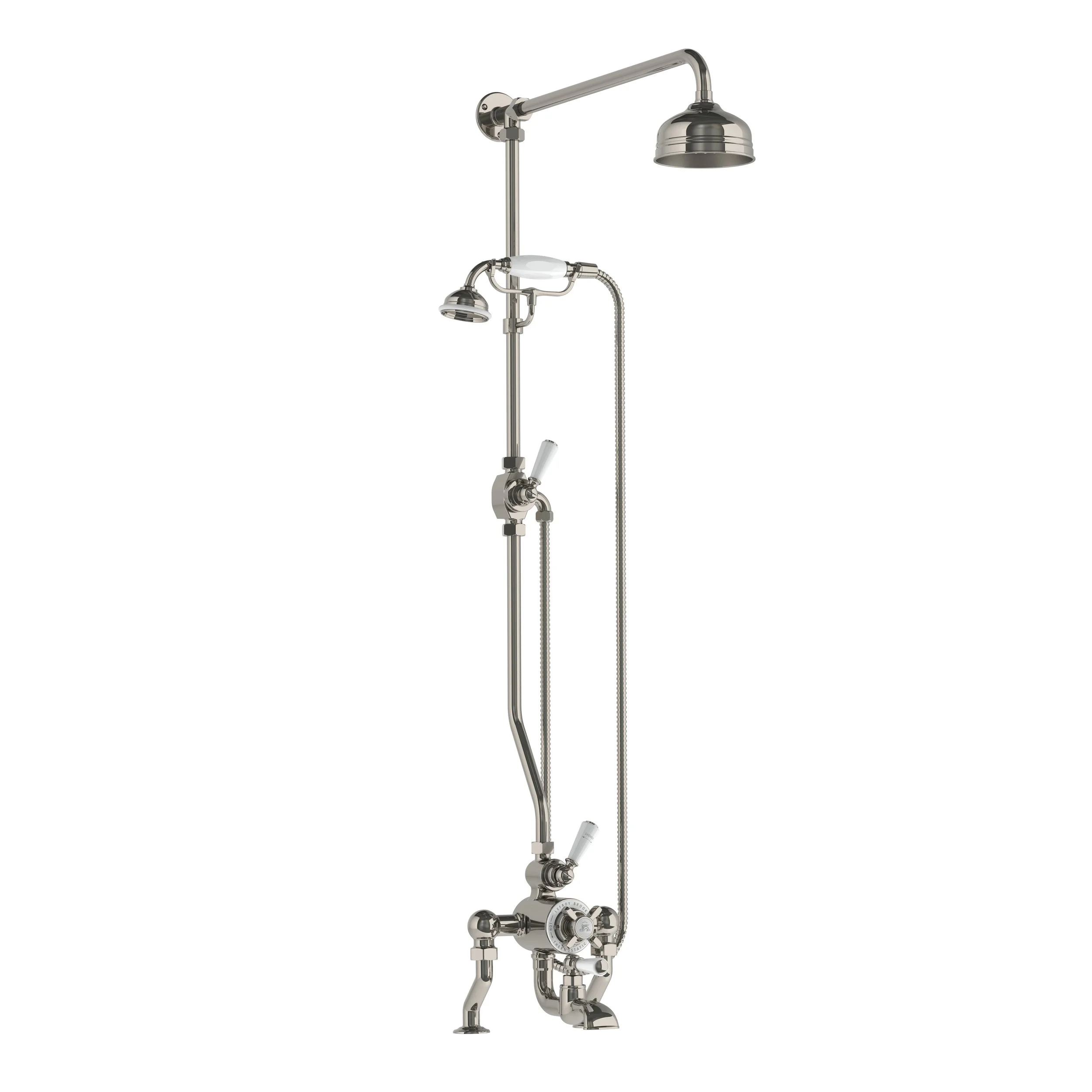 DM GD 8824   Classic deck mounted thermostatic bath shower mixer with riser, hand shower &amp; 5" rose
