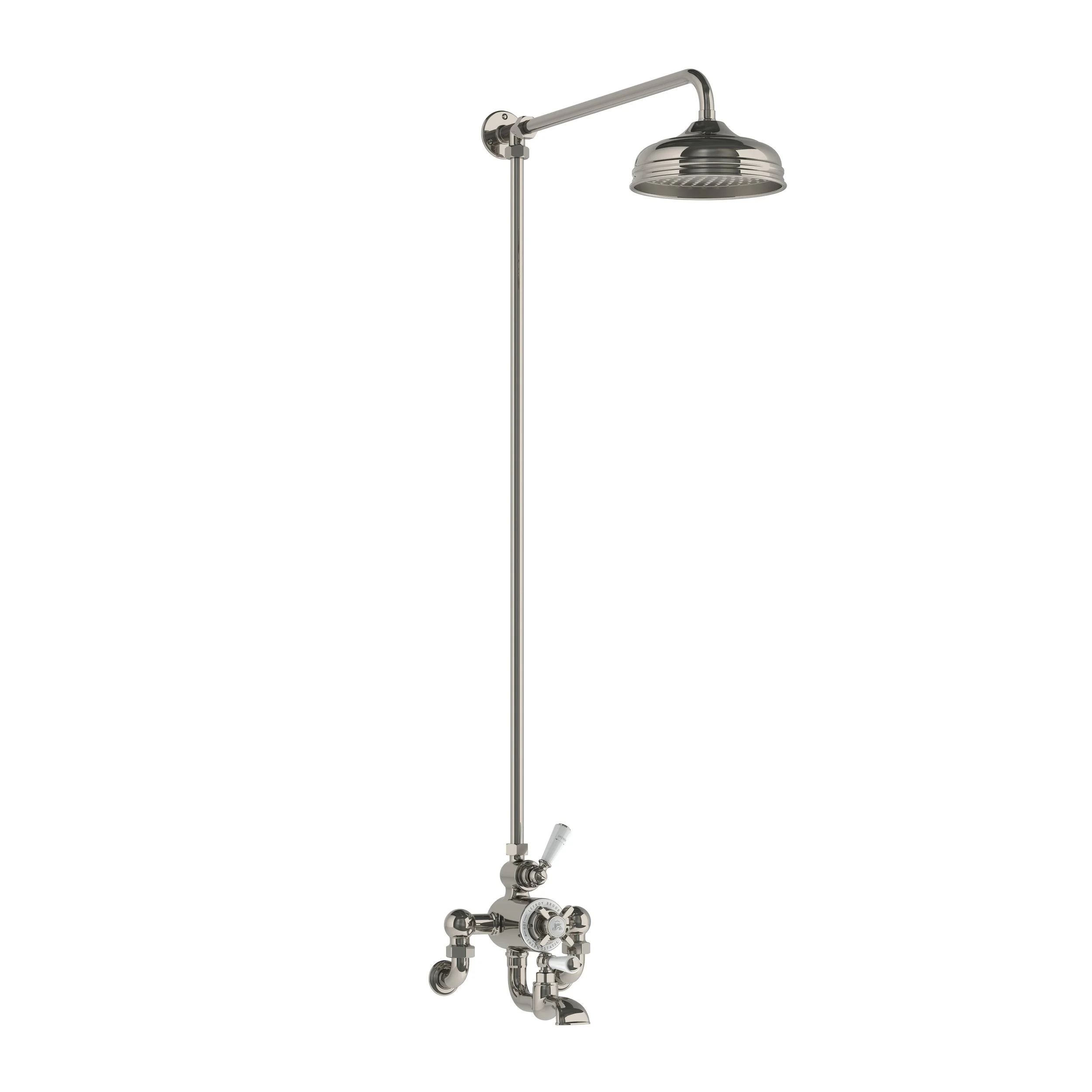 WM GD 8822   Classic wall mounted thermostatic bath shower mixer with riser &amp; 8" rose