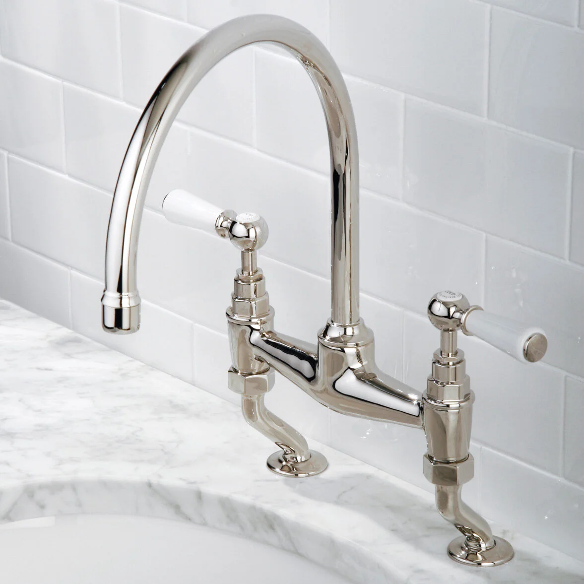 WL 1517 Classic kitchen bridge mixer with white levers — Lefroy Brooks (UK & Europe)