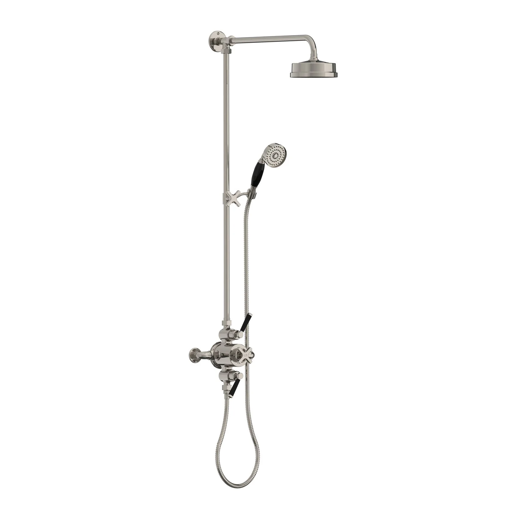 MB 8753 Mackintosh black dual control thermostatic valve with riser, 6" rose & hand shower on sliding riser bracket