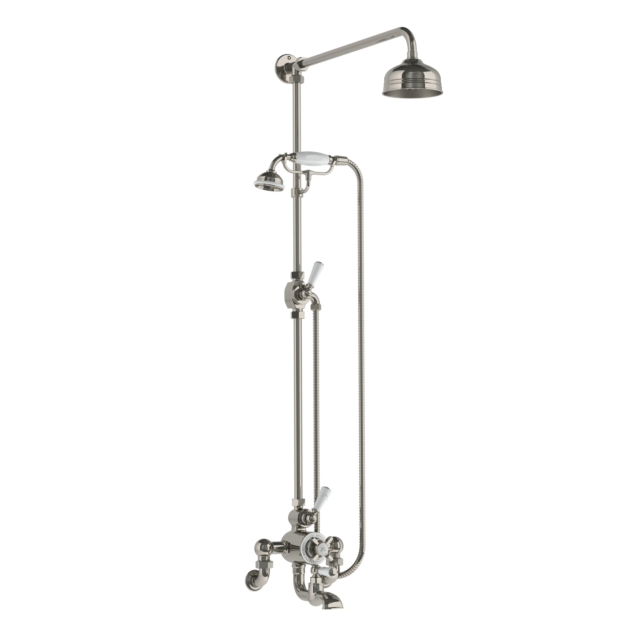 WM GD 8824   Classic wall mounted thermostatic bath shower mixer with riser, hand shower &amp; 5" rose