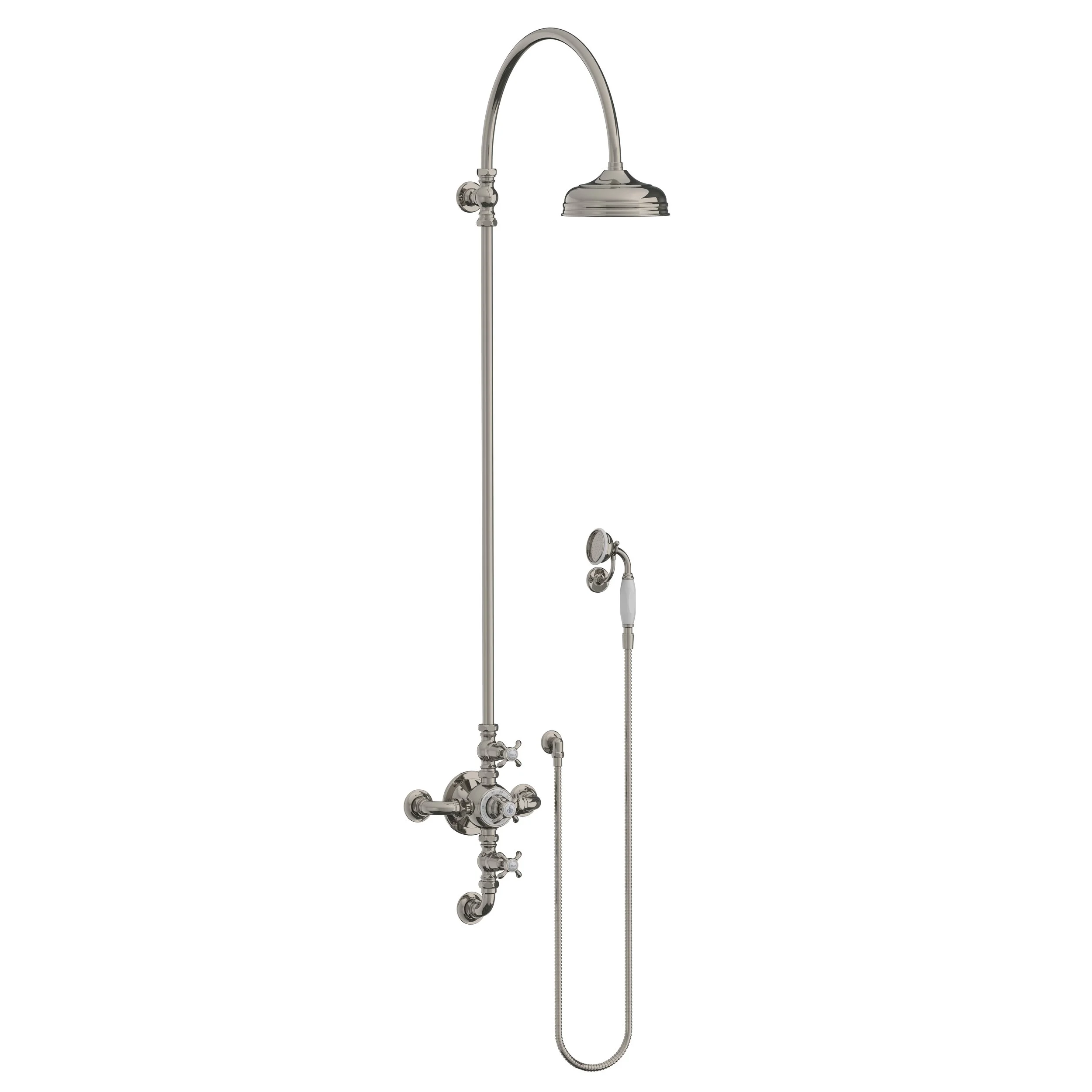 FR 8615   La Chapelle dual control thermostatic valve with riser, 8" rose &amp; wall mounted hand shower