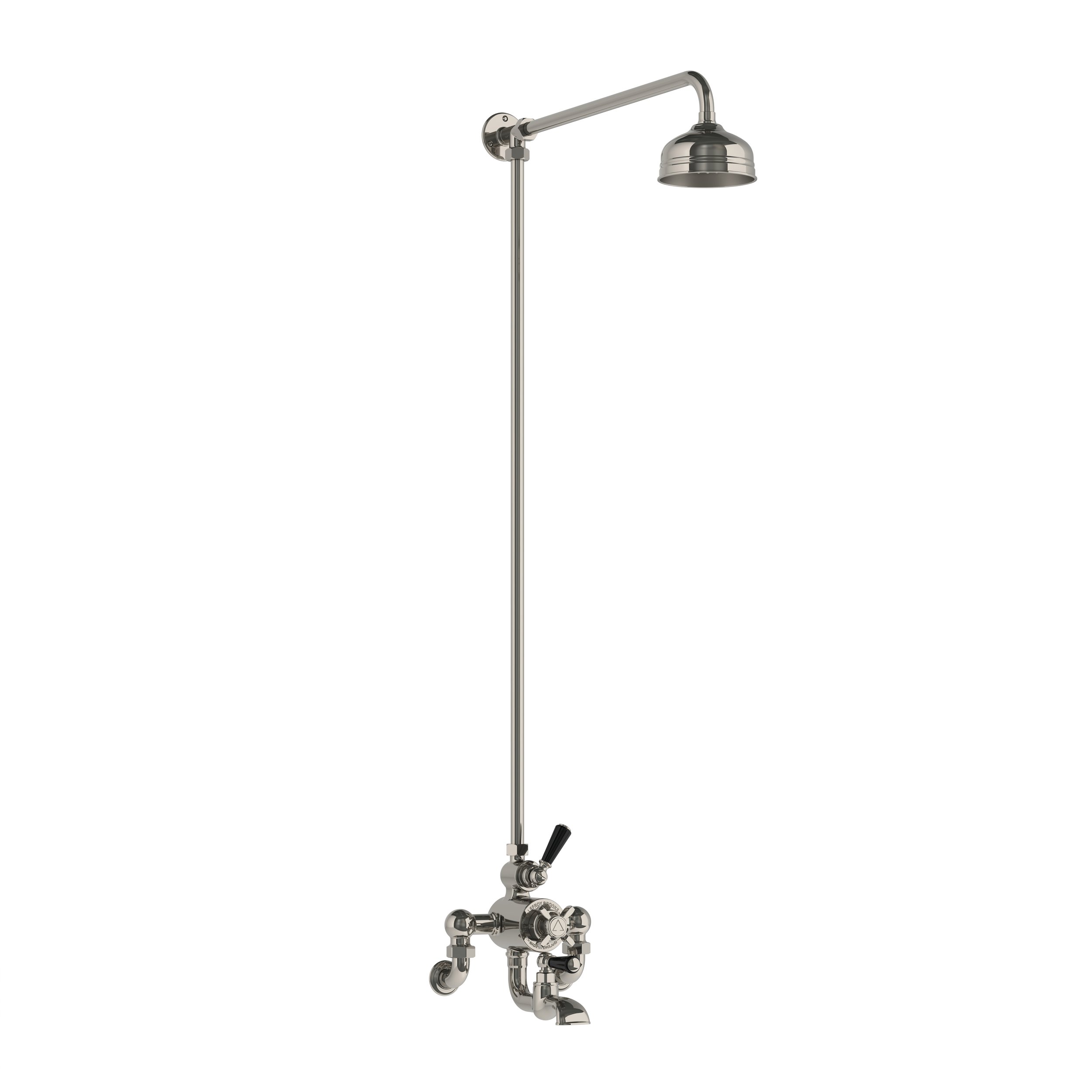 WM BL 8821   Classic black wall mounted thermostatic bath shower mixer with riser &amp; 5" rose
