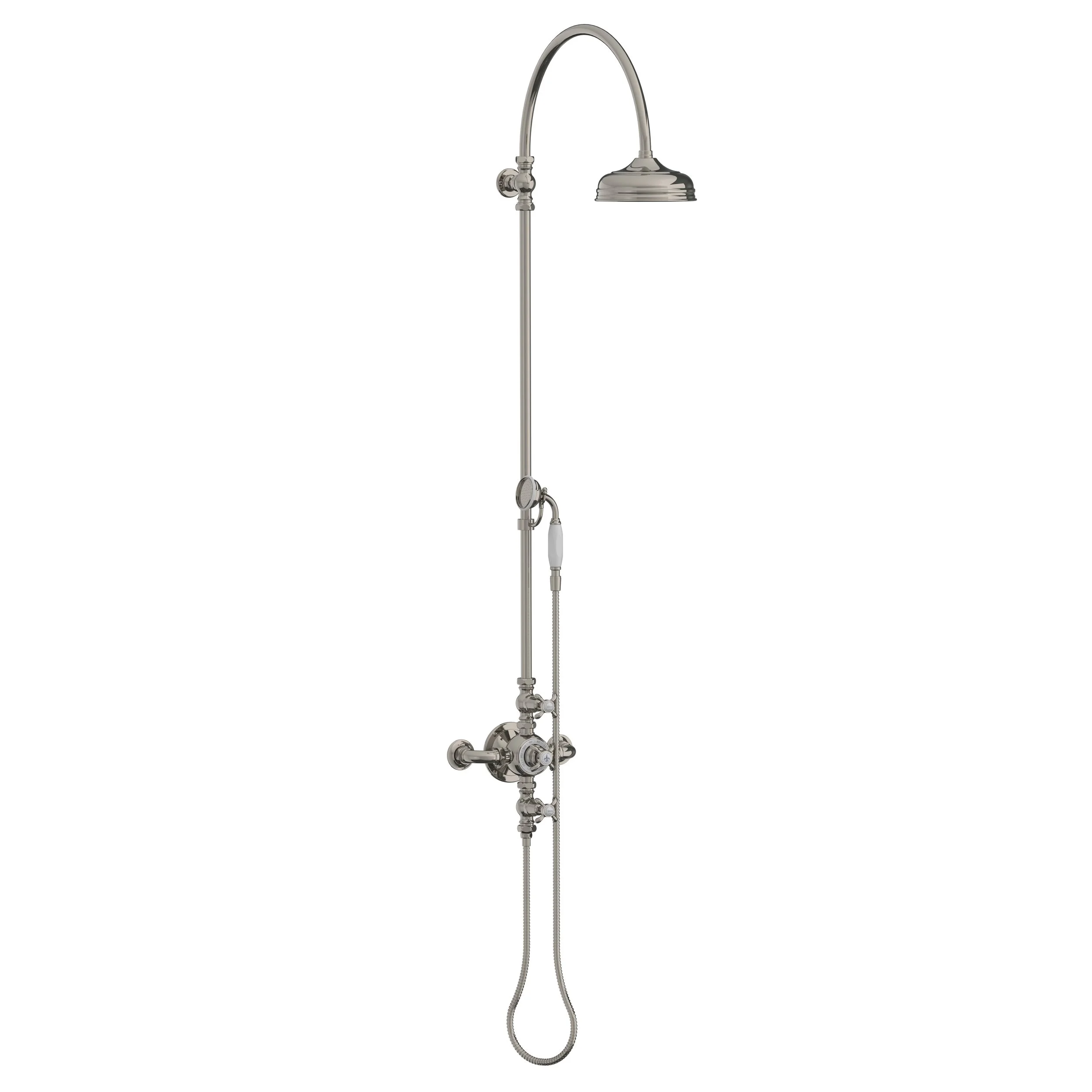 FR 8620   La Chapelle dual control thermostatic valve with riser, hand shower &amp; 8" rose