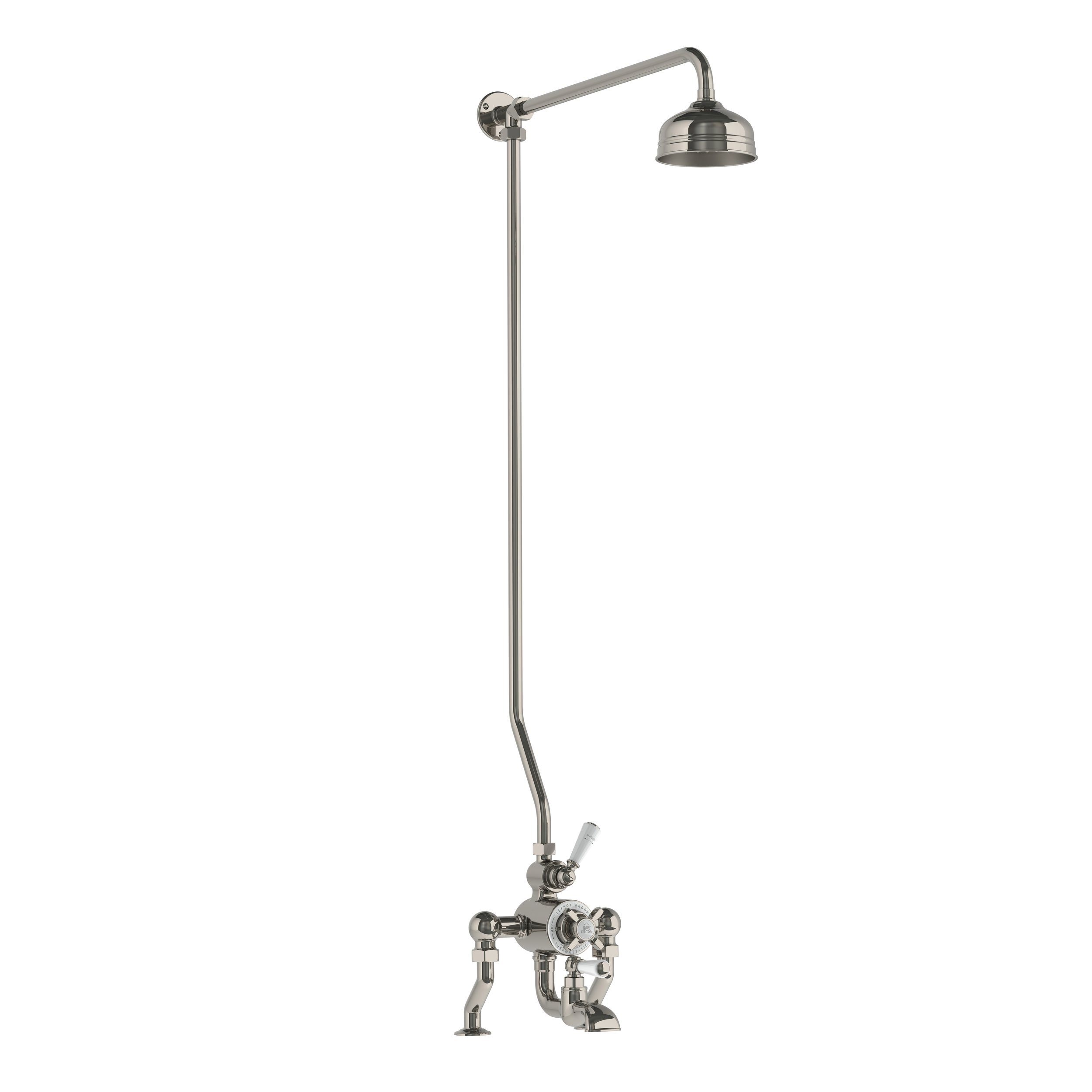 DM GD 8821   Classic deck mounted thermostatic bath shower mixer with riser &amp; 5" rose