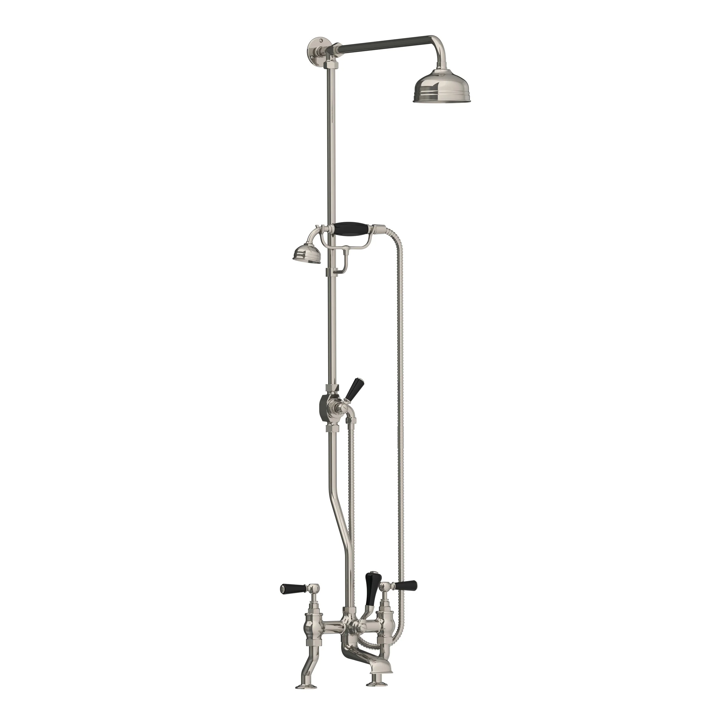 BL 1700   Classic deck mounted bath shower mixer with black levers, riser, hand shower &amp; 5" rose