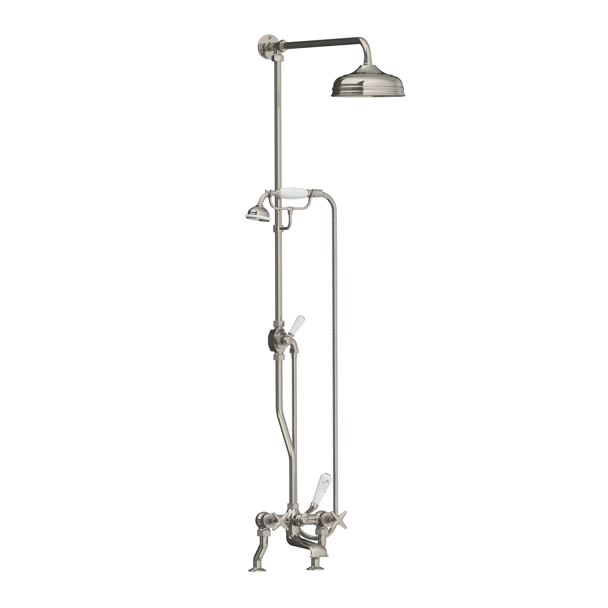 LS 1701   Connaught deck mounted bath shower mixer with star handles, riser, hand shower &amp; 8" rose