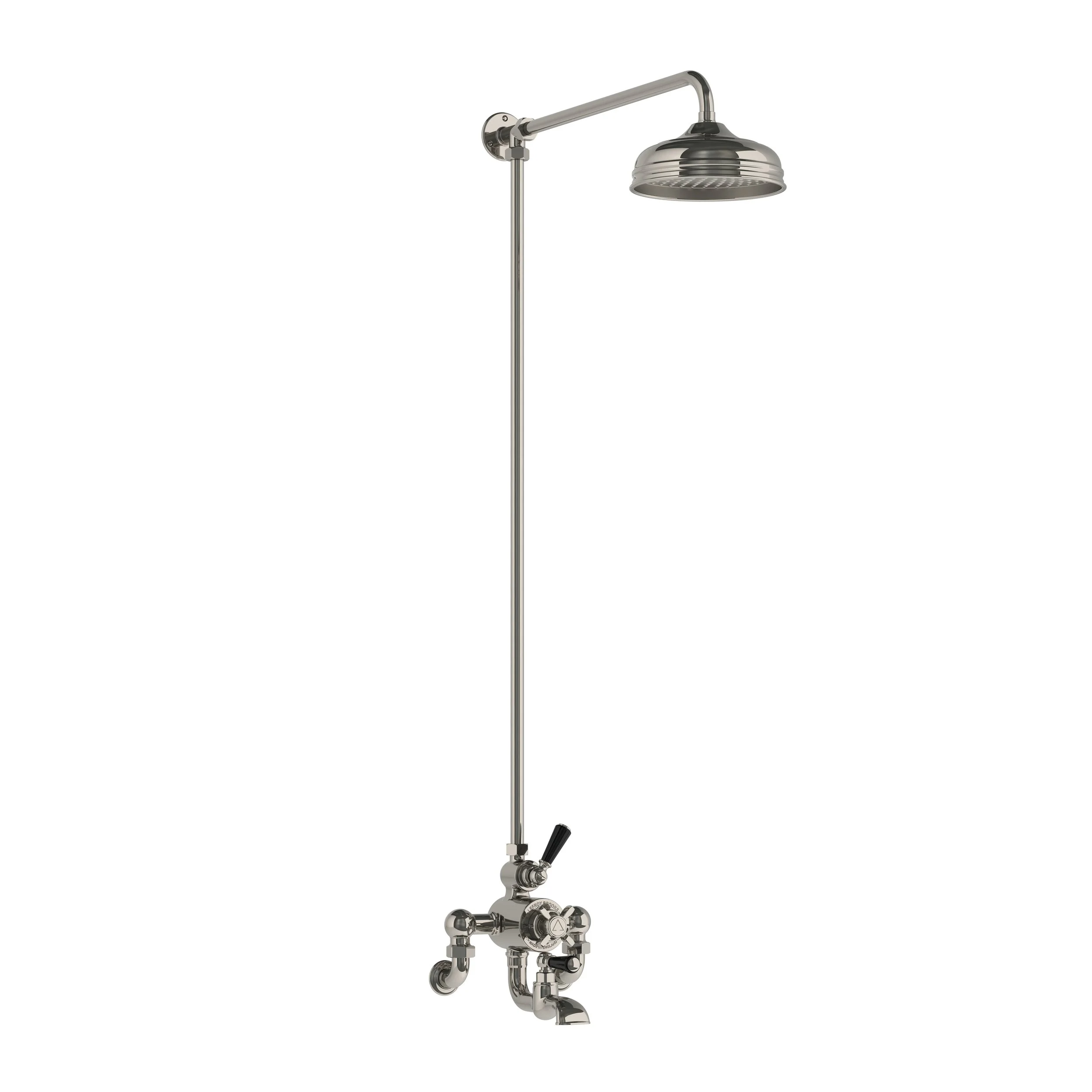 WM BL 8822   Classic black wall mounted thermostatic bath shower mixer with riser &amp; 8" rose