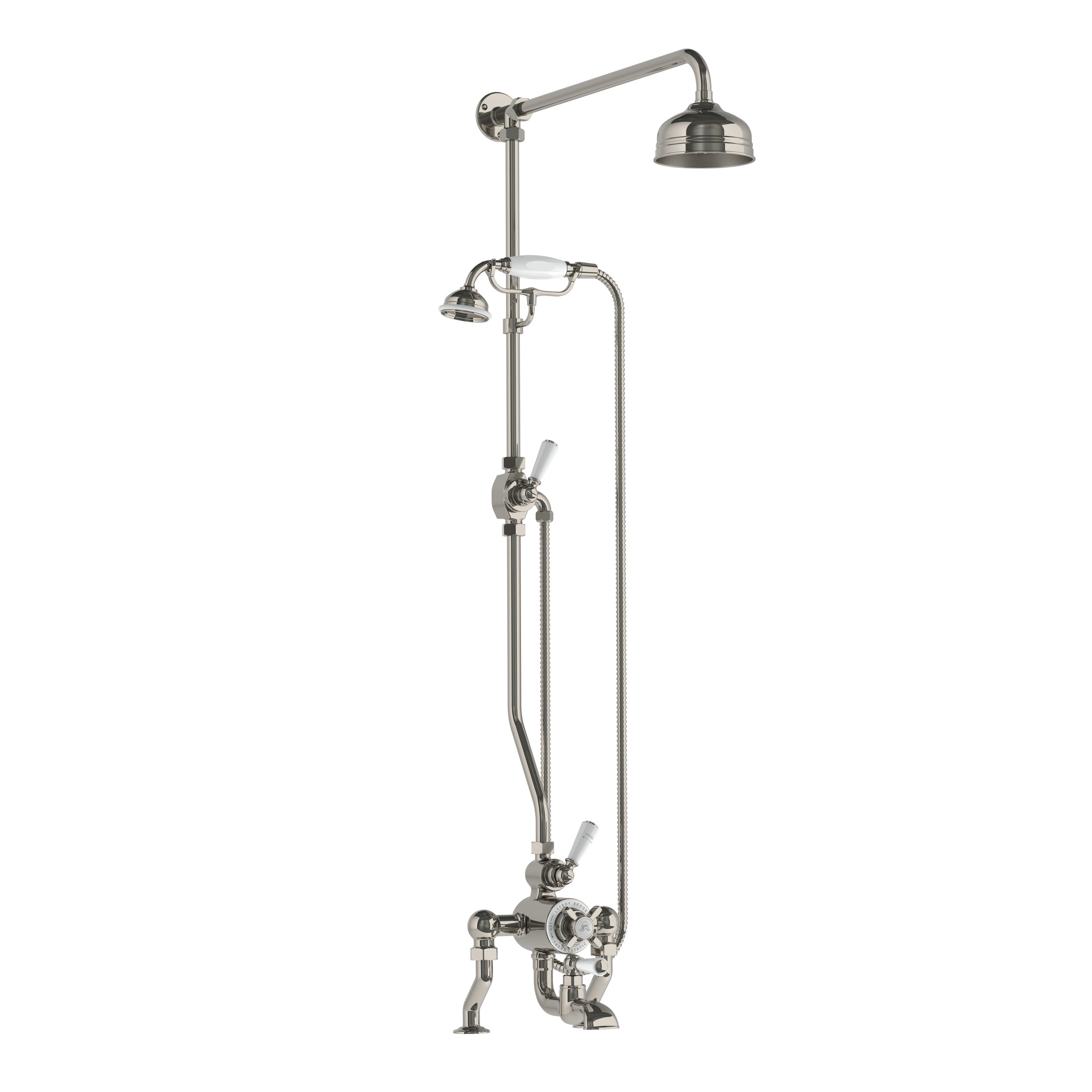 DM GD 8824   Classic deck mounted thermostatic bath shower mixer with riser, hand shower &amp; 5" rose