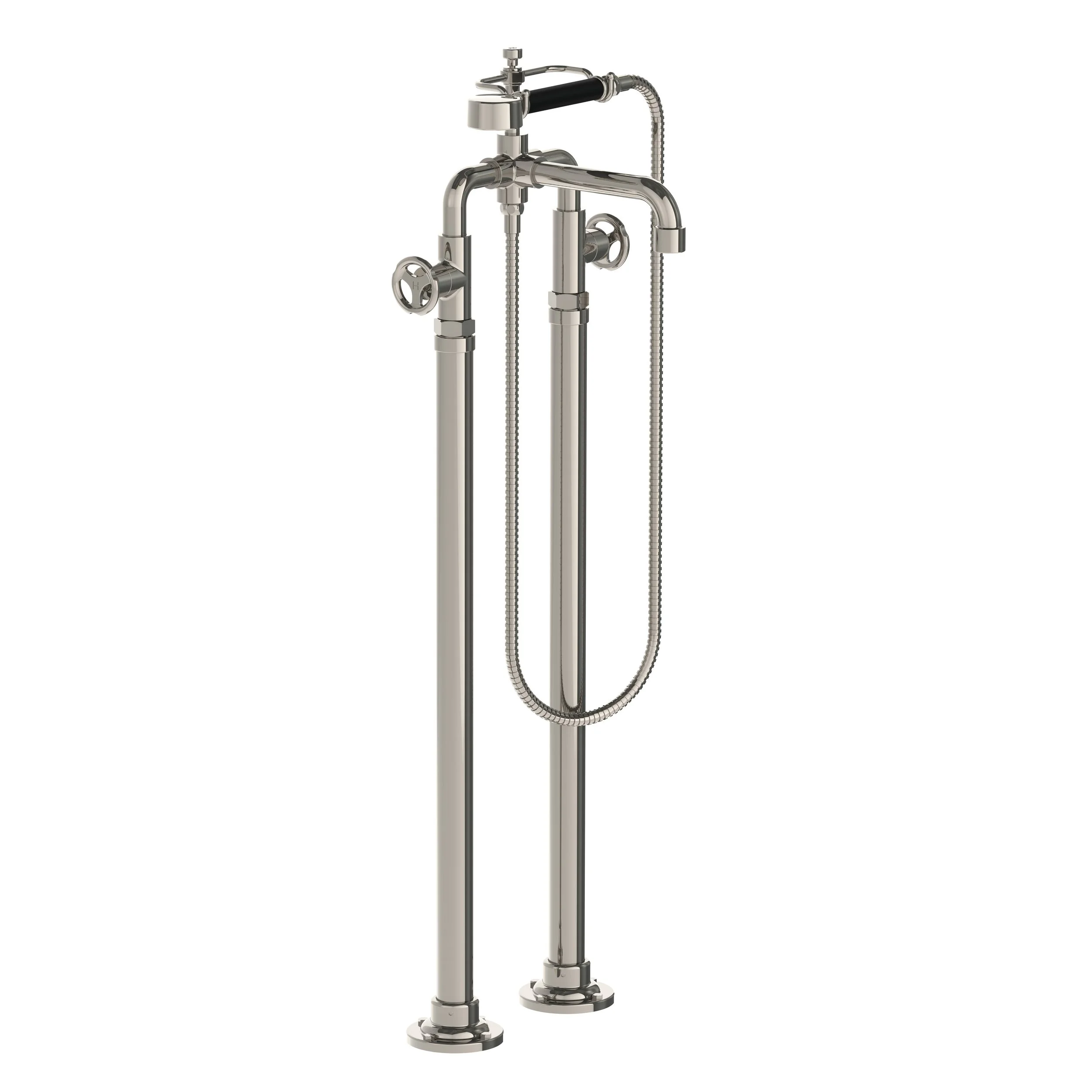 TH 1044   Ten Ten bath shower mixer with handwheels on standpipes