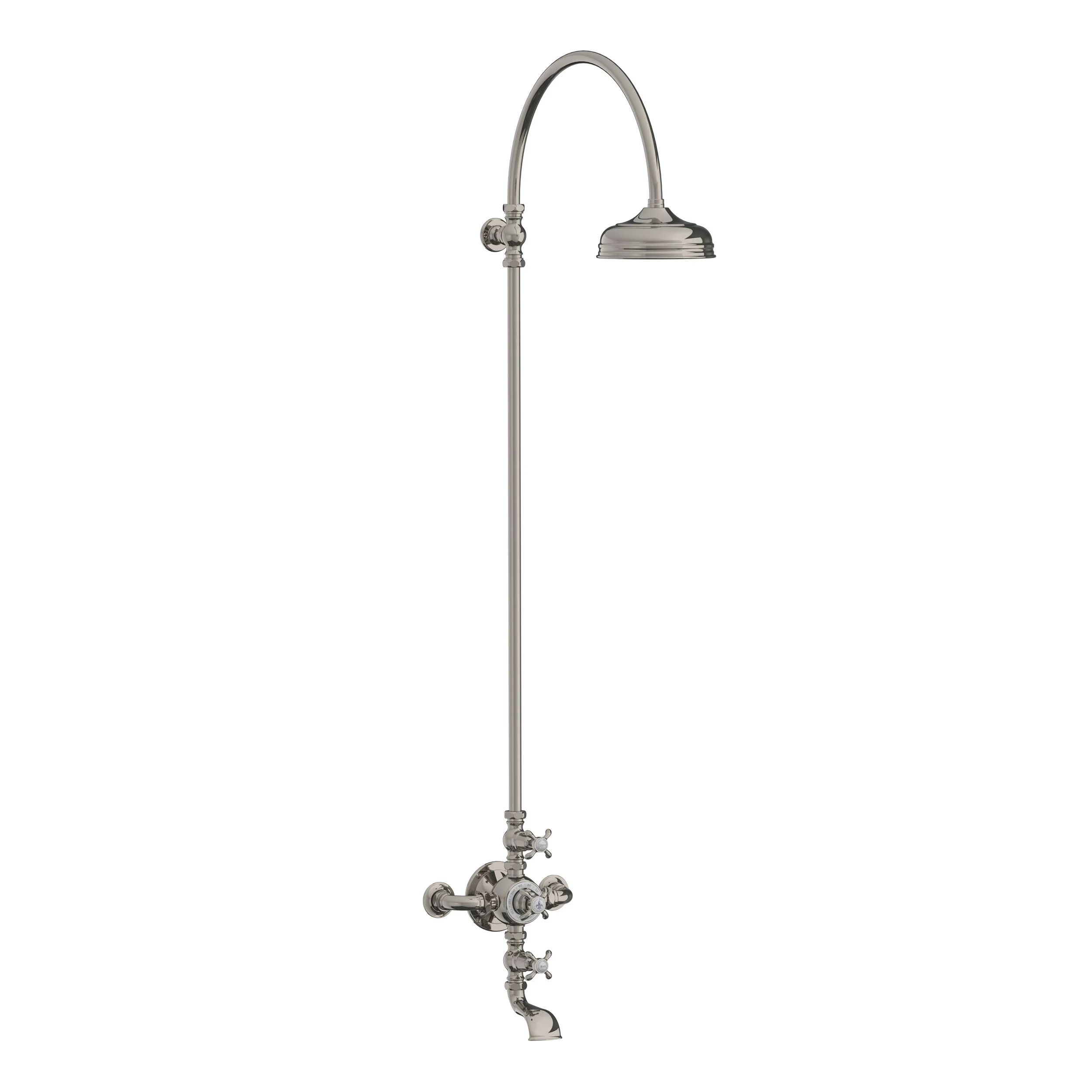 FR 8630   La Chapelle exposed dual control thermostatic bath shower mixer with riser &amp; 8" rose