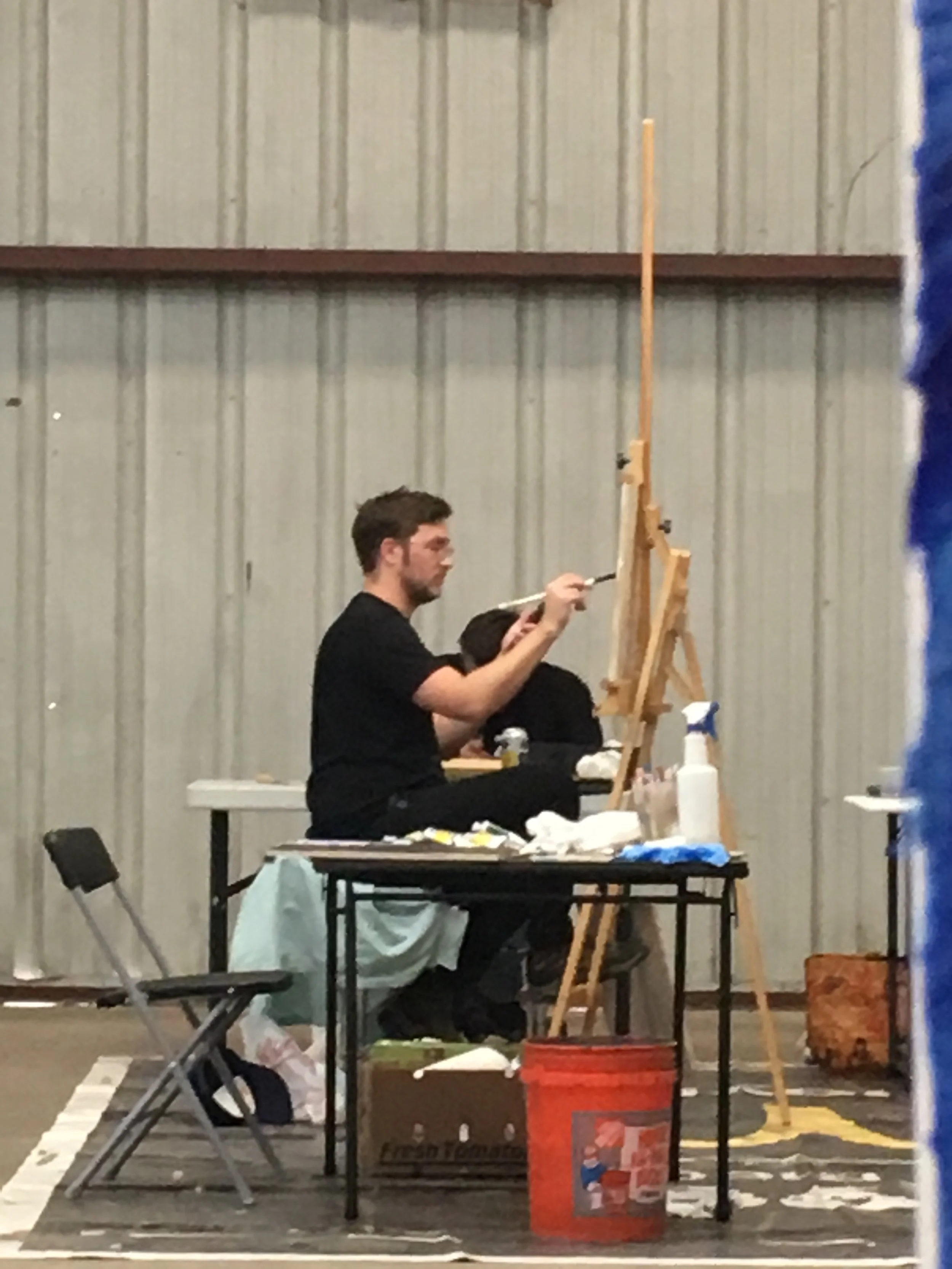 The blue at the edge of this image is my canvas. Yep. I was set up in such a way that I could look at Jay with ease. 
