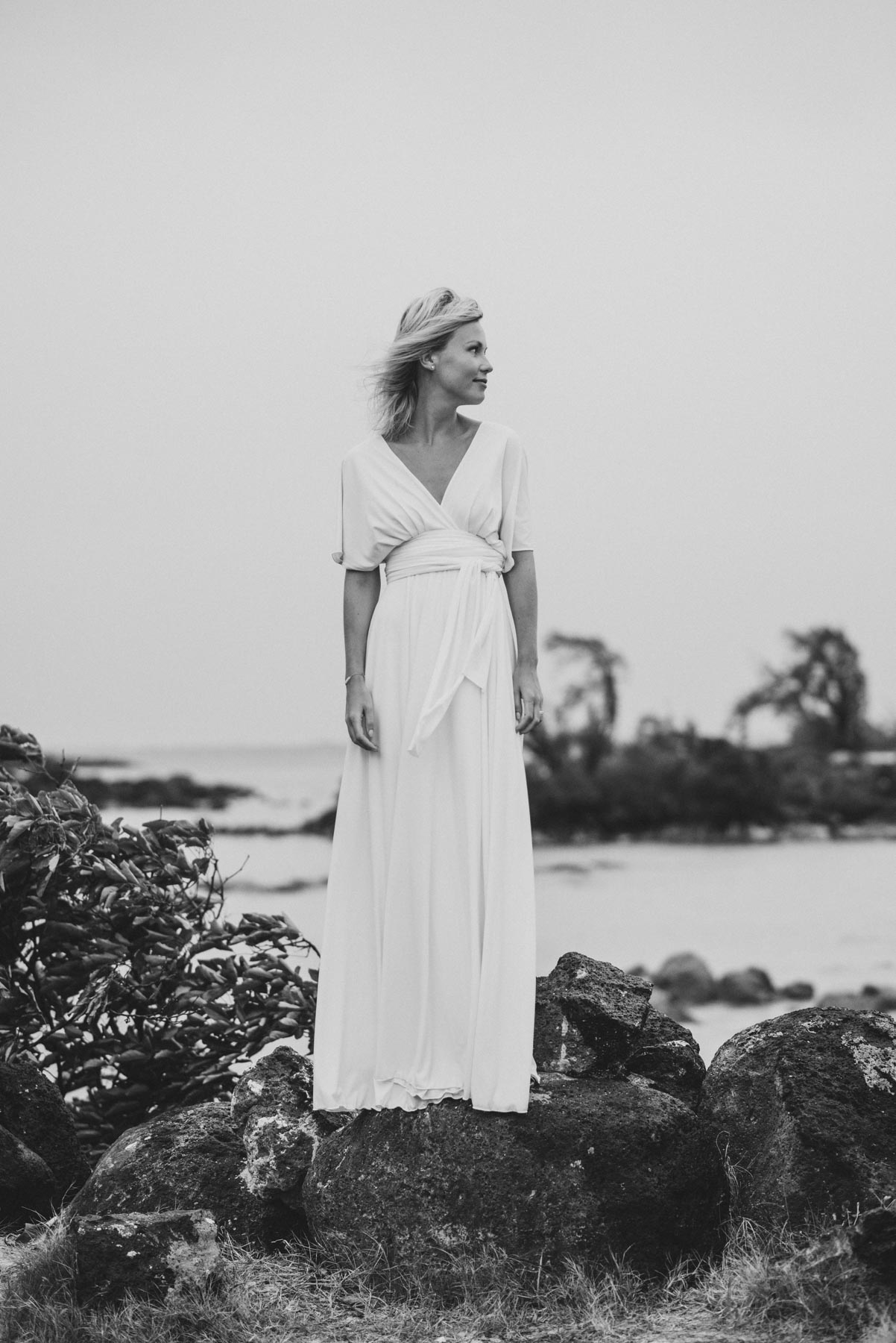 Copy of Sita Kelly | Mauritius Honeymoon Photographer | woman in white dress standing on rocks