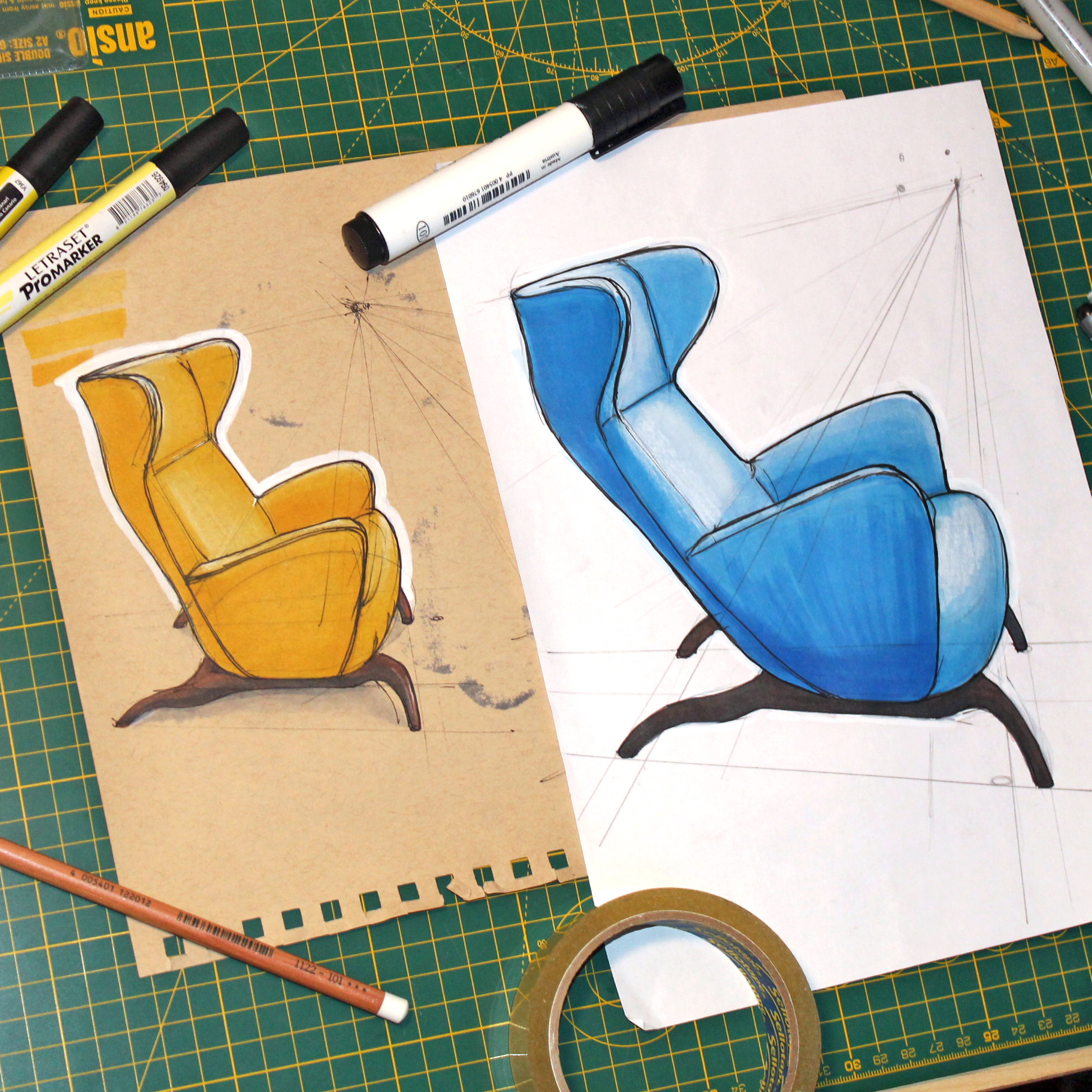Ardea Armchair by Carlo Mollino for Zanotta, 1944. Marker, pen and pencil.