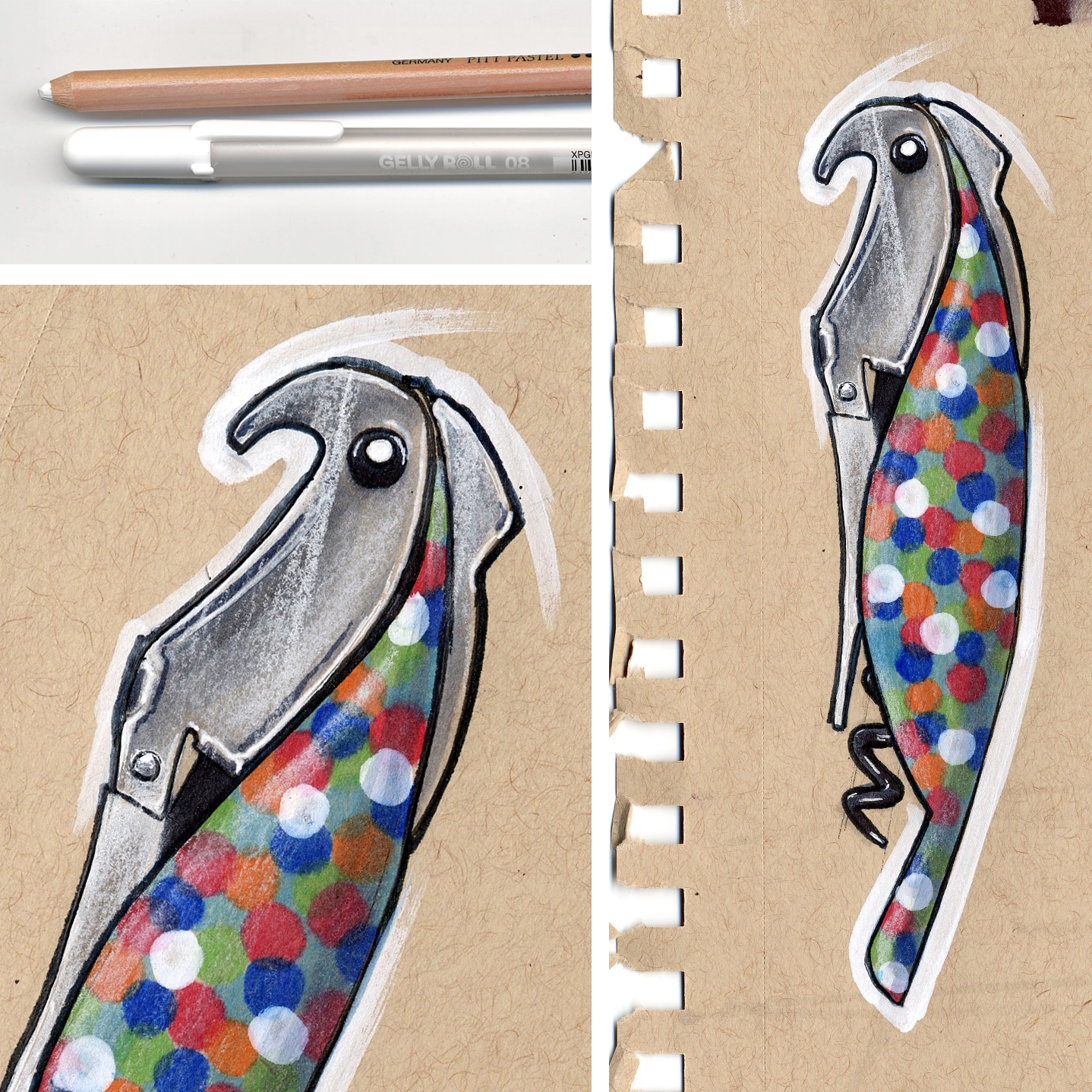  Alessi Parrot Corkscrew - Proust. Marker, pen and pencil.