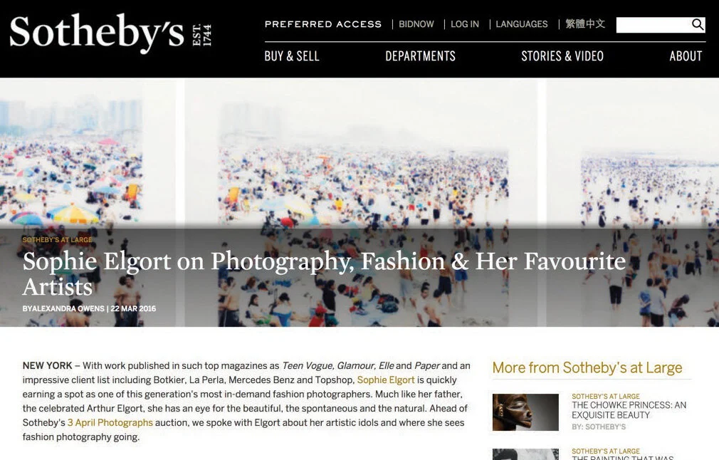 SOTHEBY’S - Sophie Elgort on Photograhpy, Fashion &amp; Art