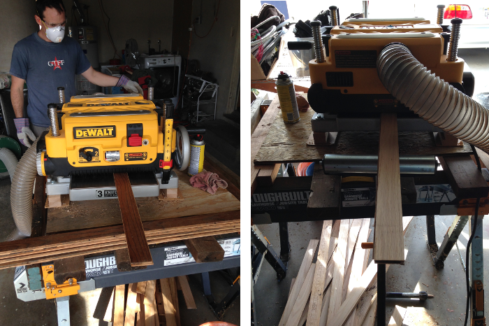 We just fed the brown wood in one end of the planer and it magically came out a light natural oak color from the other.