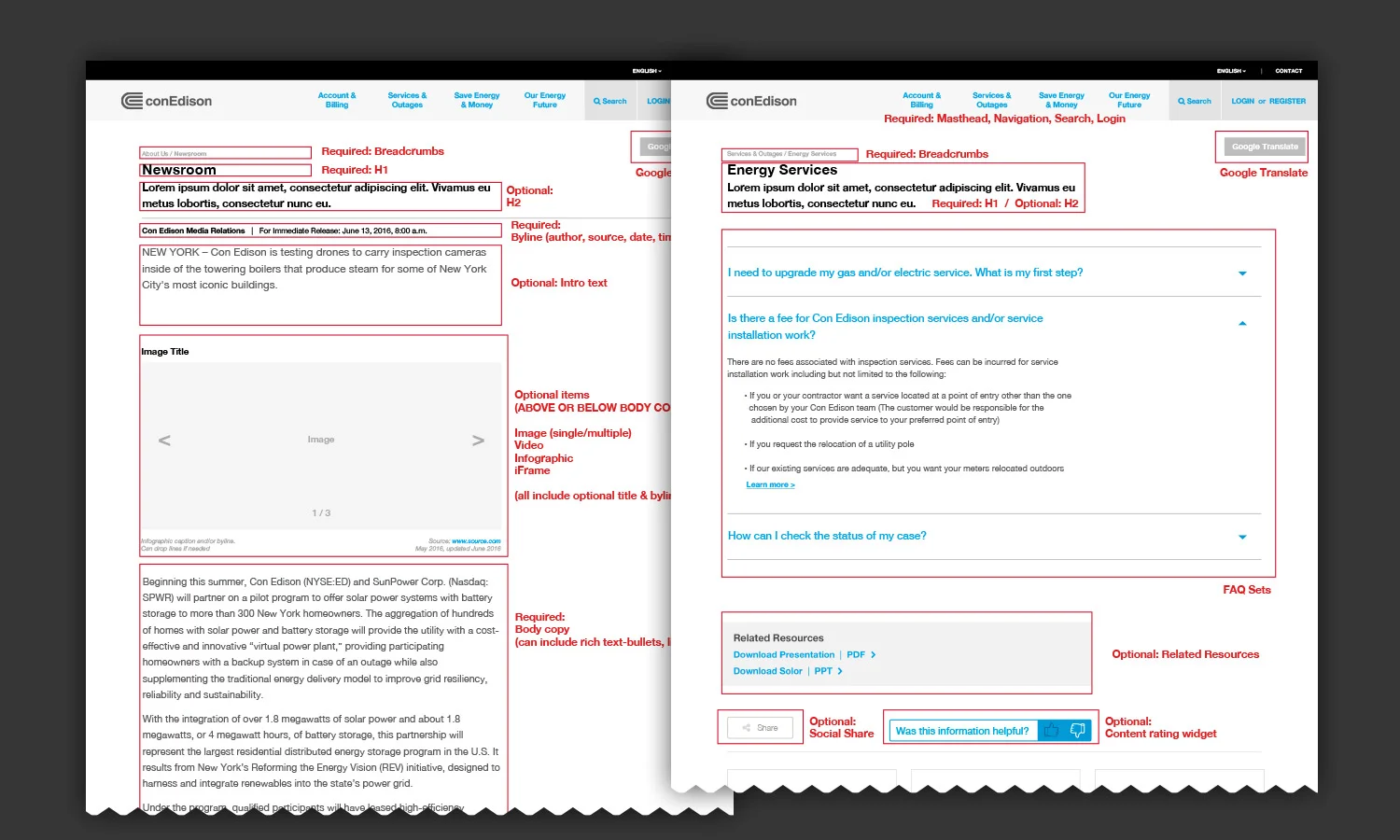 2 of 8 Templates Created for ConEd.com (Press Release Template and FAQ Template)