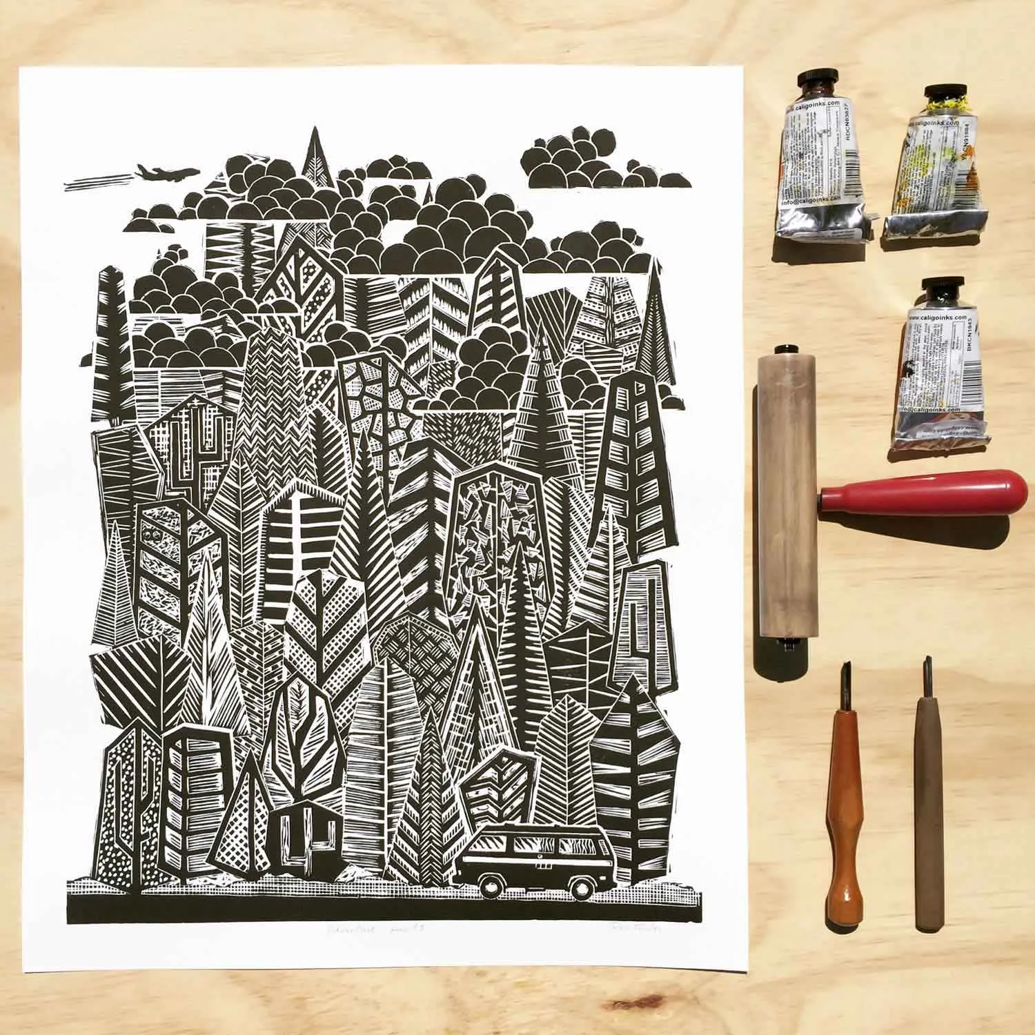 Adventure Awaits | Linocut Print