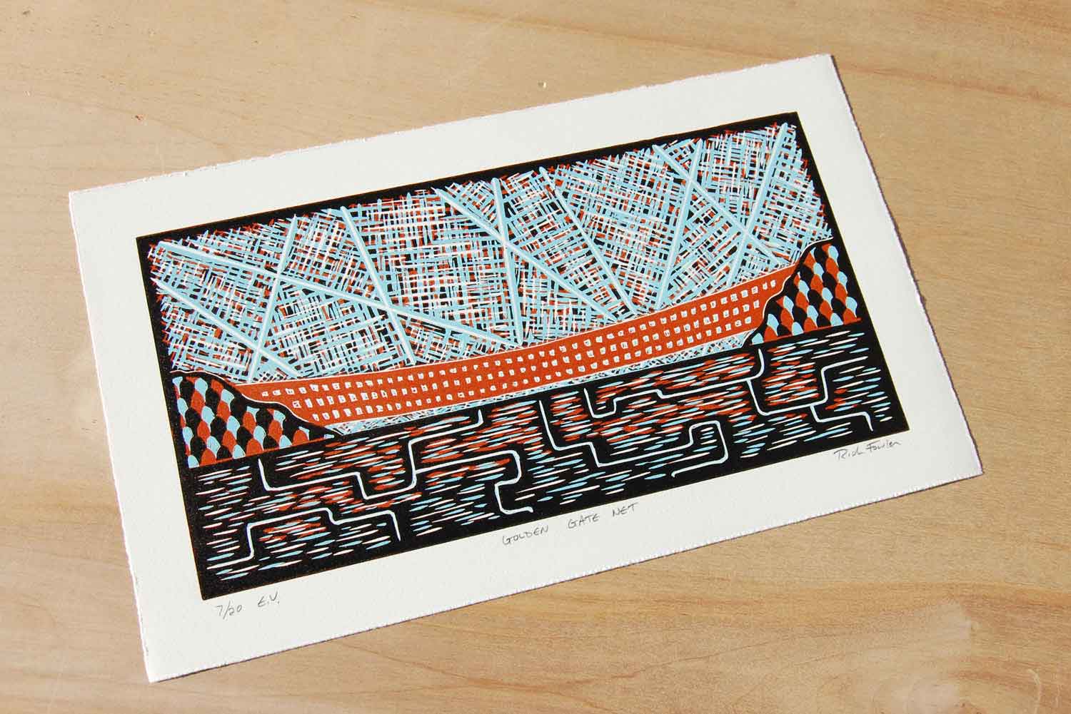 Golden Gate Net | Reduction Linocut Print