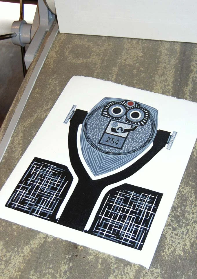 Bright Eyes | Reduction Linocut Print