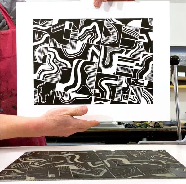 Linocut Printmaking Blog — Linocut Artist Boarding All Rows