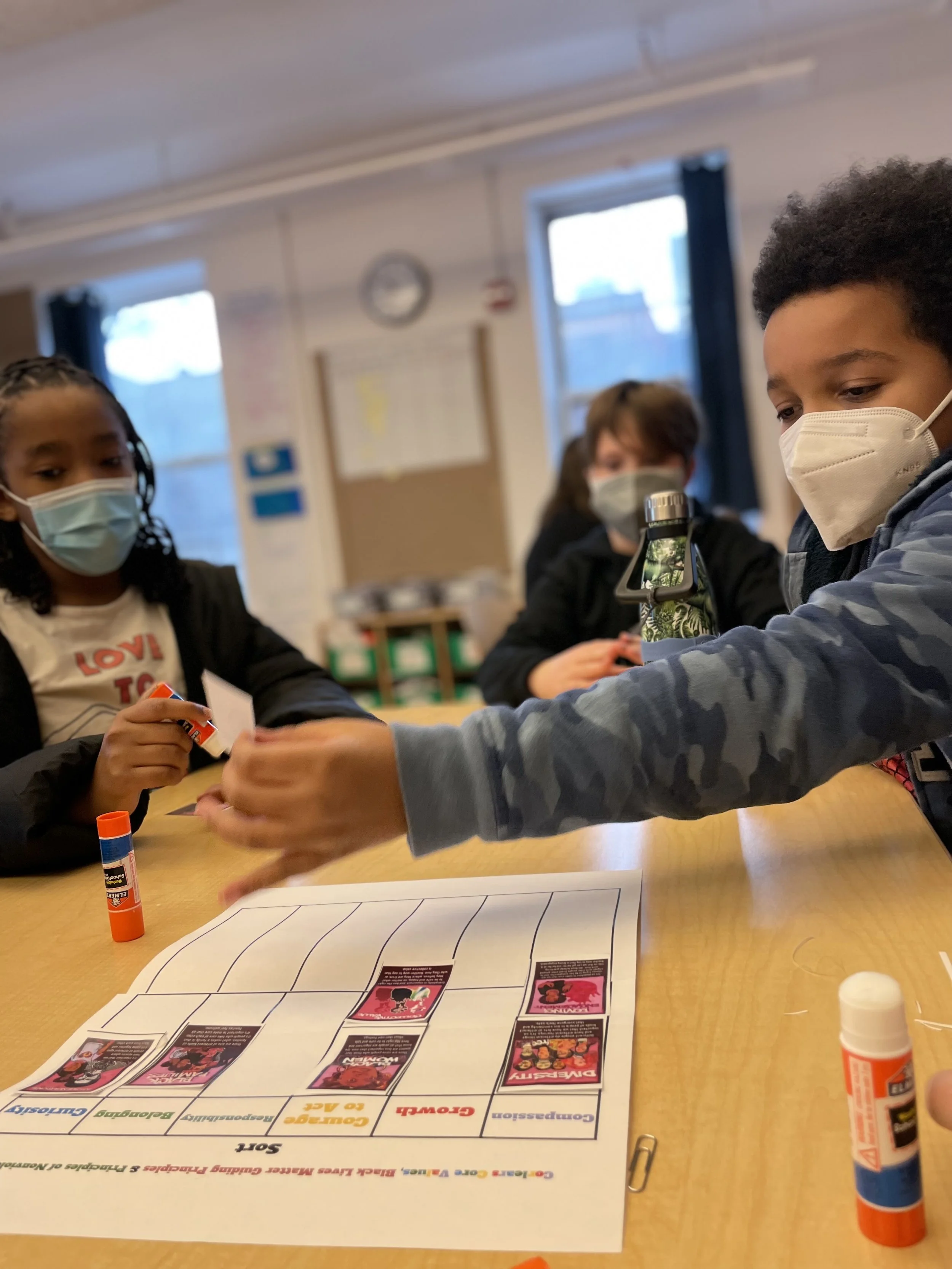 Students at Corlears work together to match Black Lives Matter guiding principles to Corlears core values