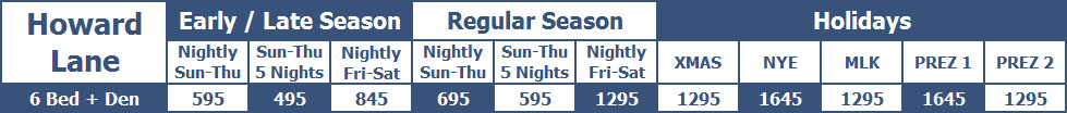 Rates are nightly, subject to change and do not include 10% Vermont tax, 9% service charge or $175 hot tub fee.