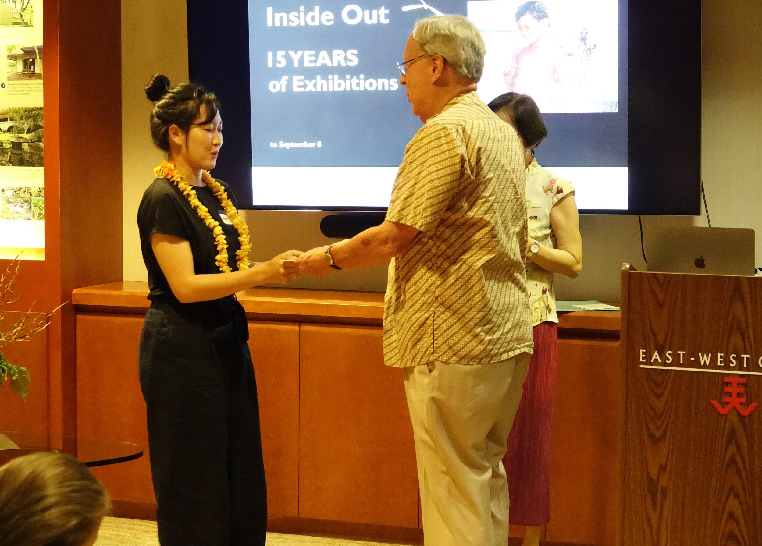  Miss Mary Kim received the Society's Susan Burghardt Special Award of $1,000 from Ambassador Raymond Burghardt for the 2019-2020 academic year. The award was to help her defray the material cost of her graduation project. Mary had a solo exhibition 