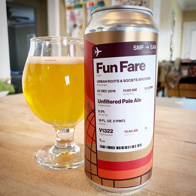 Fun Fare unfiltered ale ale. Collab between Sacramento&rsquo;s Urban Roots and San Diego&rsquo;s Societe Brewing Co. is interesting. I&rsquo;m so used to 6% - 7% beers hazys and west coast IPAs that this one clocking in at just 5.3% ABV almost feels&