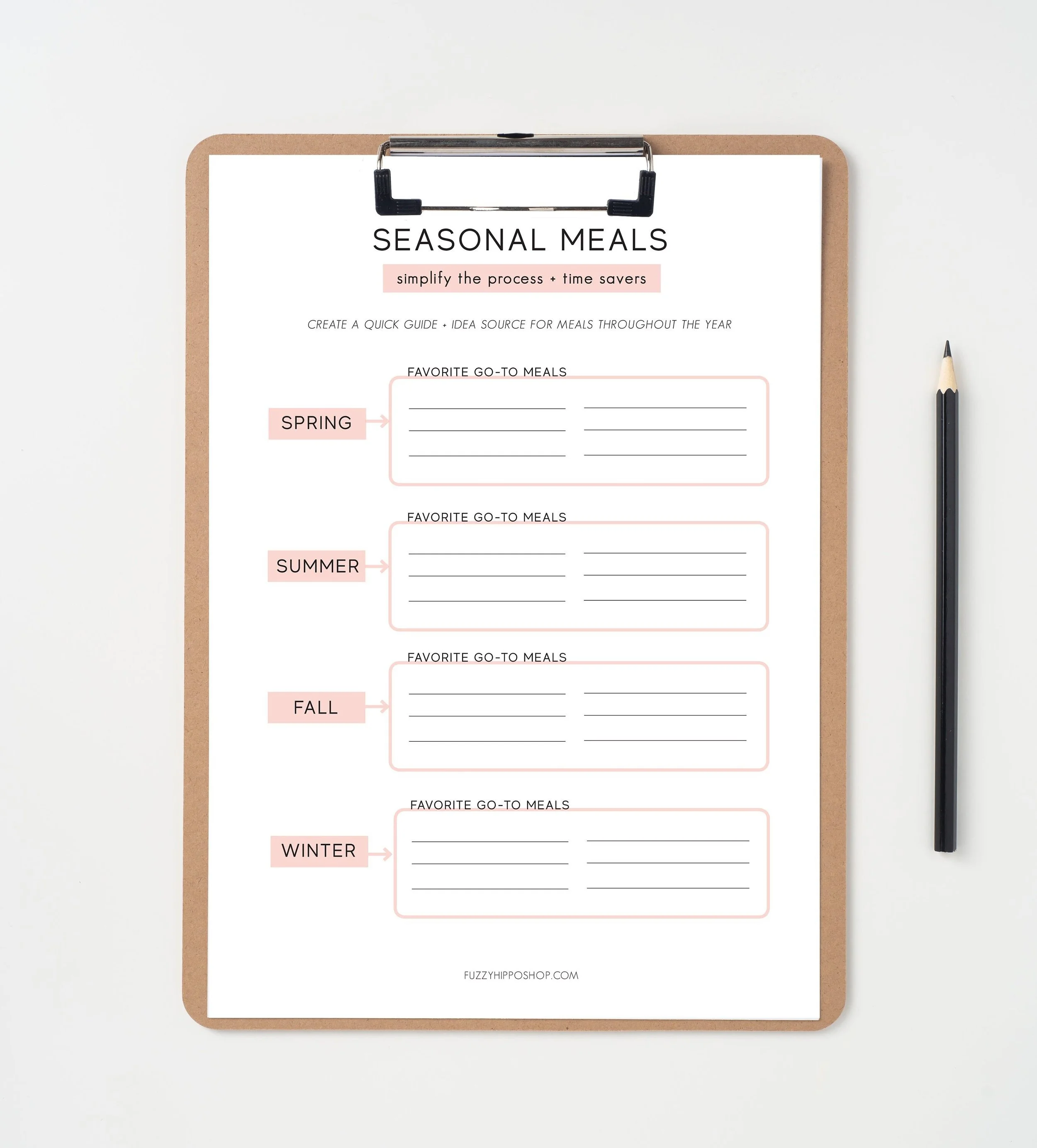Seasonal Meal Planning Sheet - Printable PDF