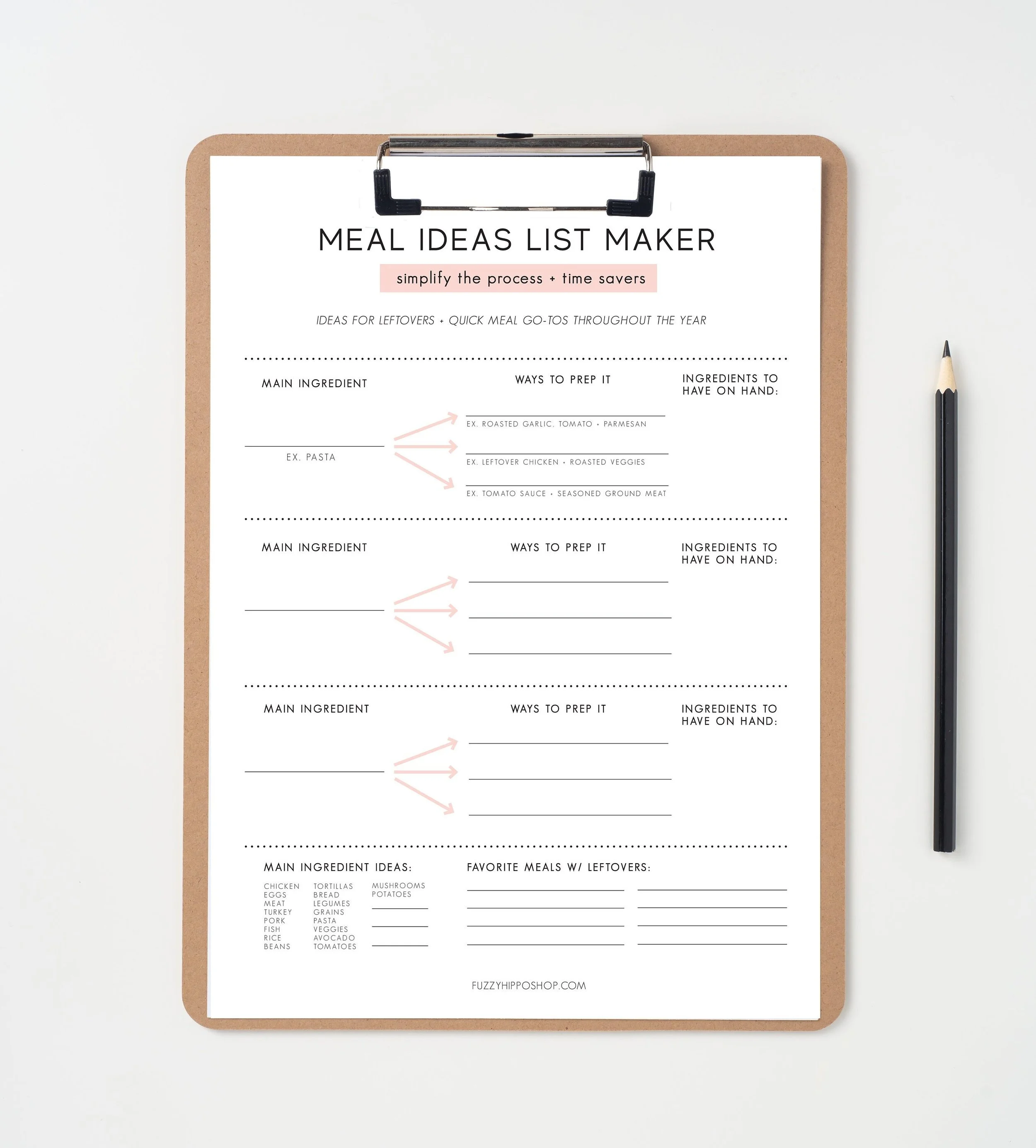 One Ingredient Meal Idea List Maker - Printable PDF