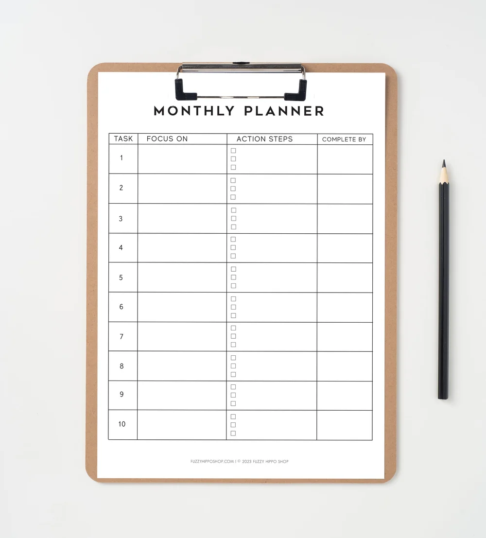 Monthly Planner - Printable Template — Fuzzy Hippo Shop monthly-planner-printable-template-fuzzy-hippo-shop
