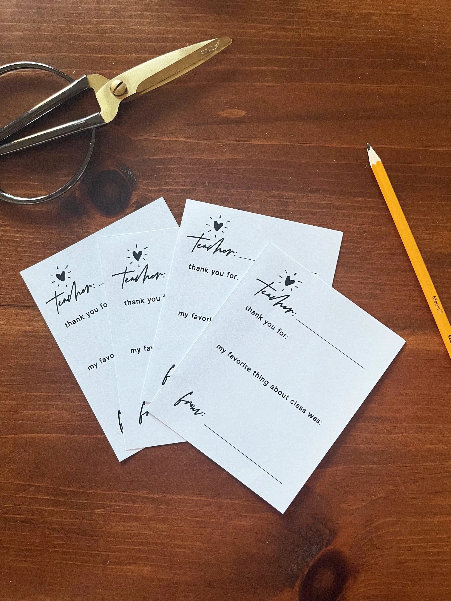 Teacher Heart Thank You Gift Tags - Printable Sheet (Set of 4)