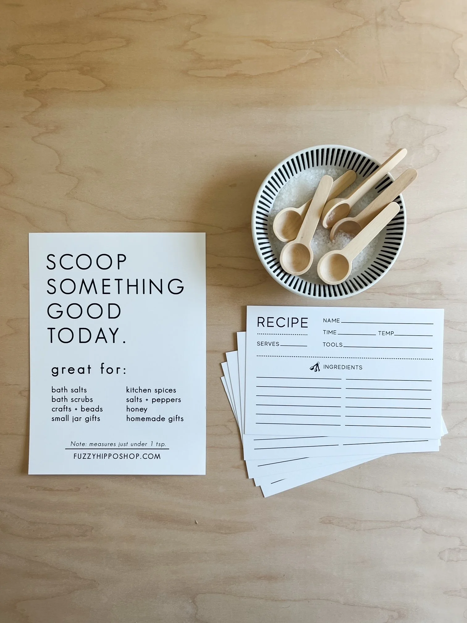 Wood Spoon Scoop + Recipe Cards | Gifting Set of 5