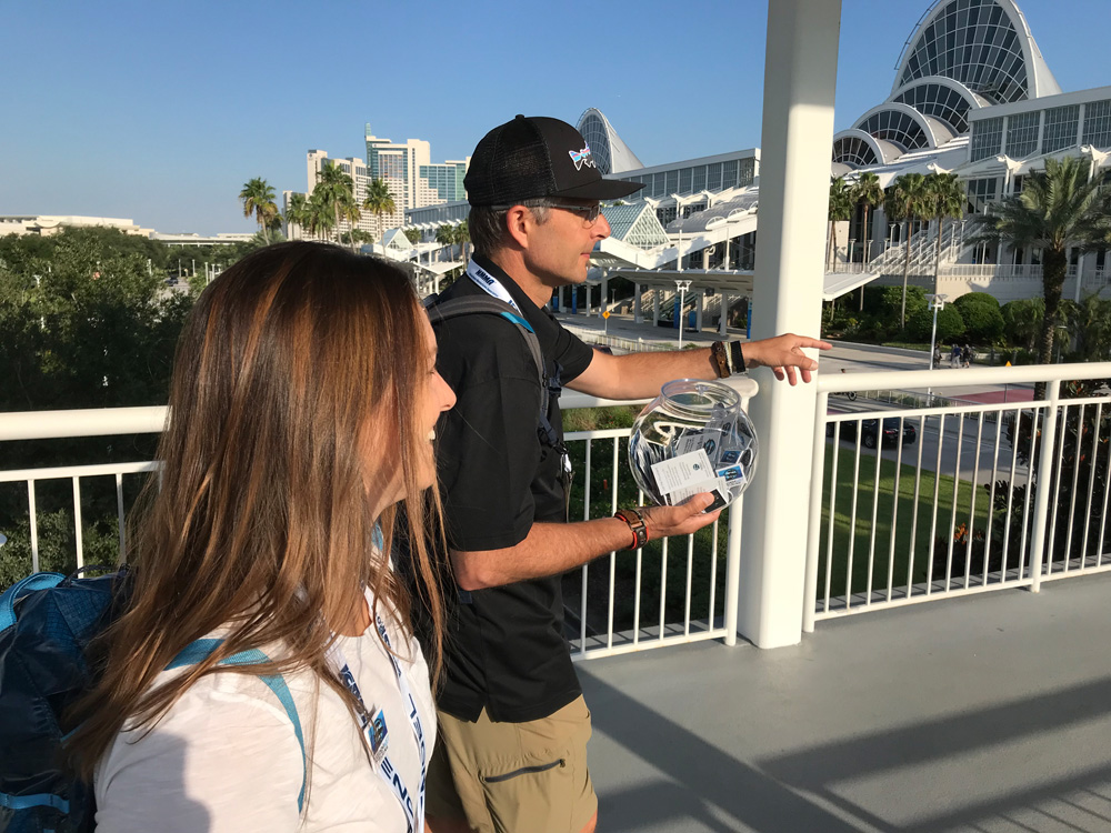 Catwalk. Dr. Andy Danylchuk and Sascha Clark Danlylchuk cruse to the ICAST/IFTD convention floor in Orlando, Fl.