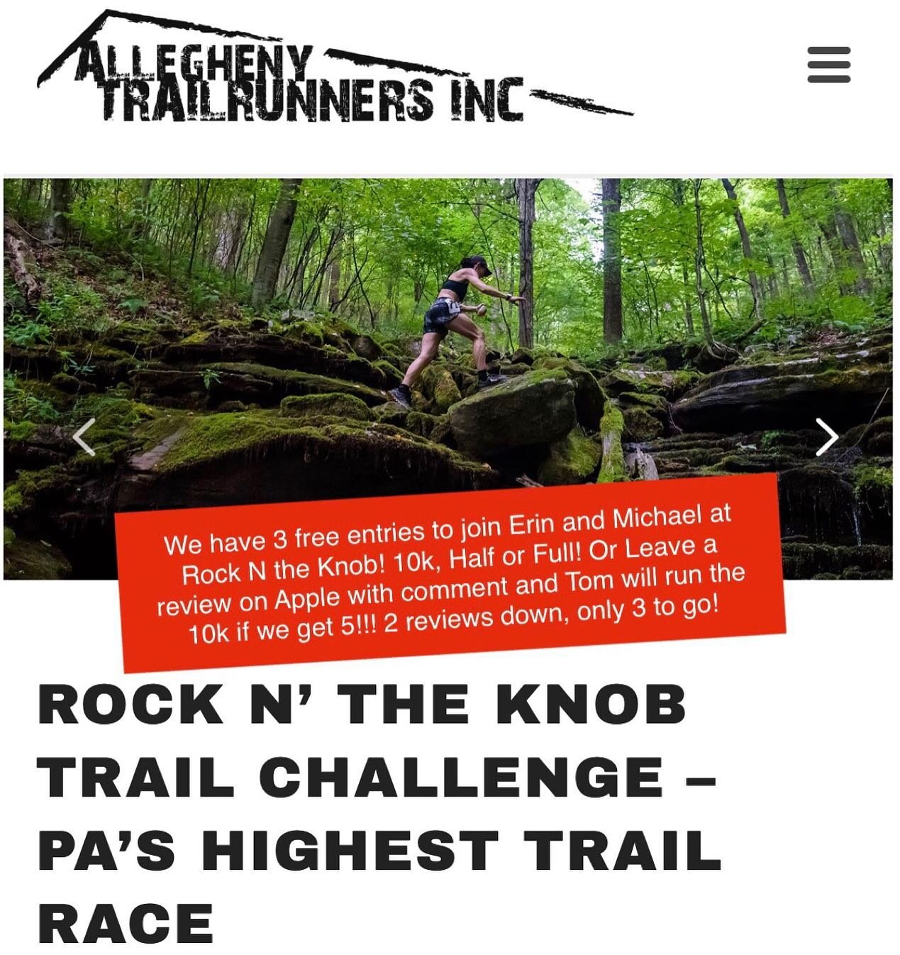The Race Director of @alleghenytrailrunnersinc @benrunsonbeer was kind enough to remember us and our podcast and offered us entries to the Rock n’ the Knob races!!! We’ve given one away to @greginorl and are looking to see who else wants