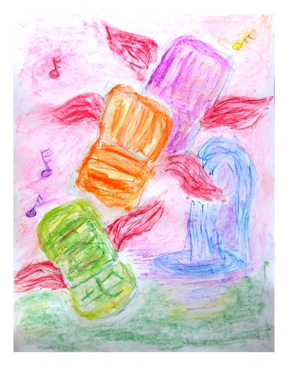 "Happy Chairs" (watercolor and pastel on paper)
