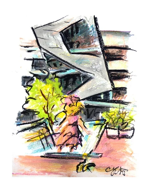 Cheryl Adams, "On the Swing Chair" (watercolor and pastel on paper)
