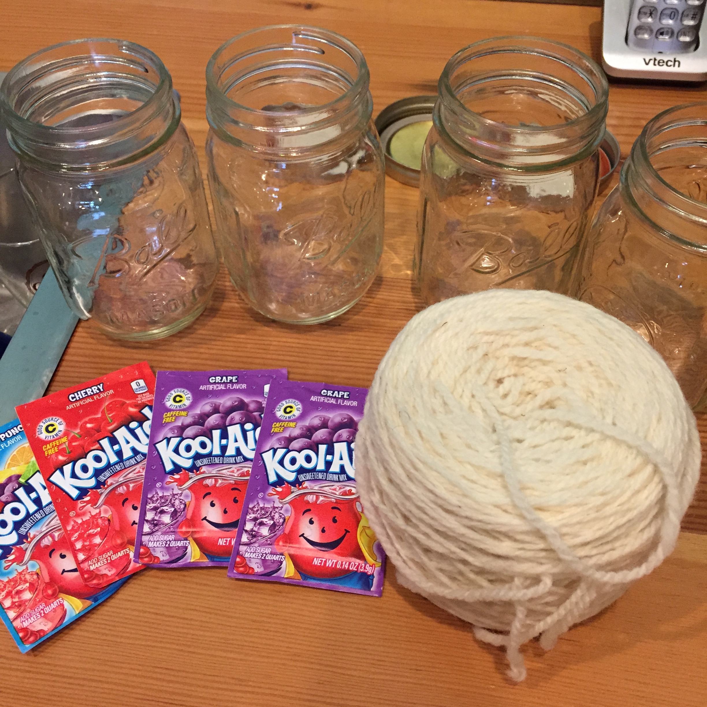 First I wound my skein into a cake and found 4 mason jars to make my gradient dye pots.