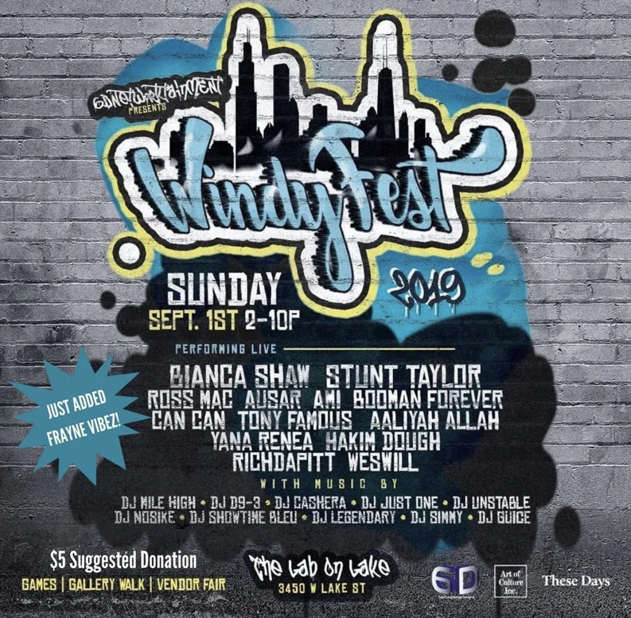 2nd Annual WindyFest Sunday September 1st, 2019 at The Lab on Lake