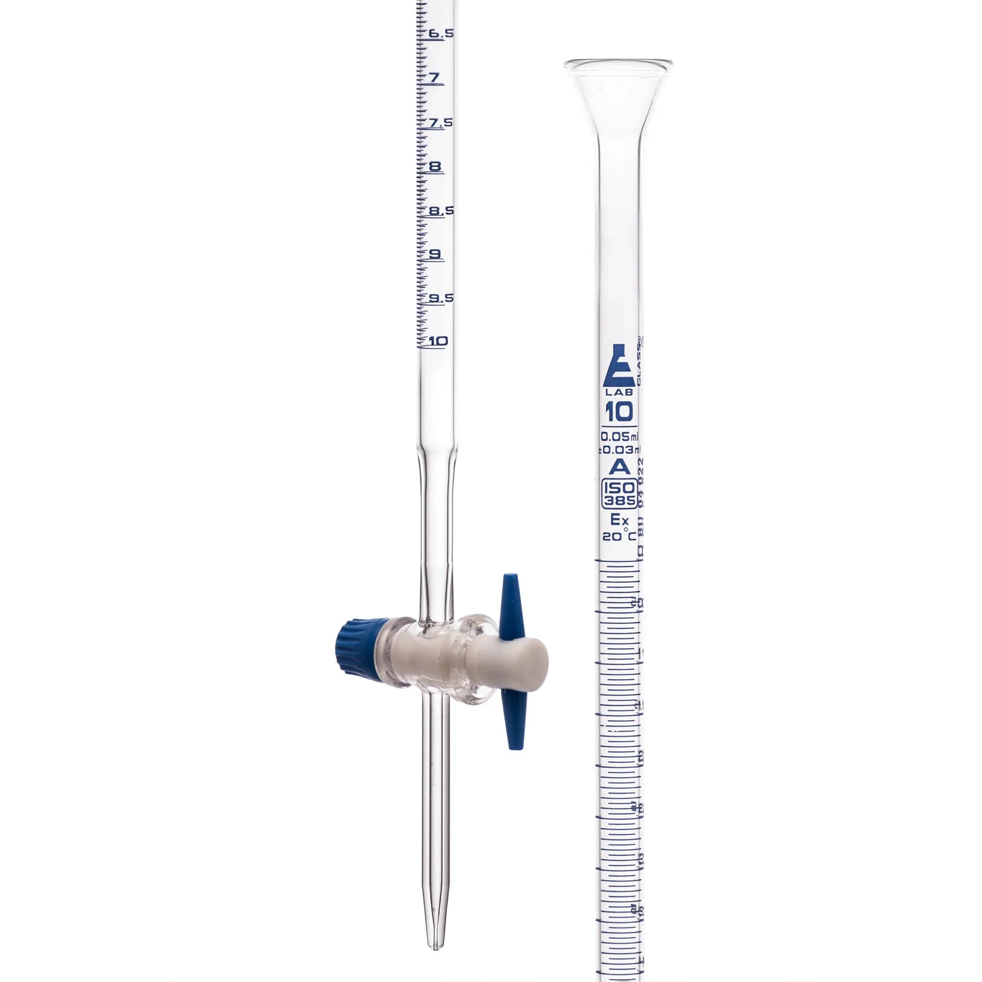 Glass Burette with PTFE Stopcock - 10ml - Class A