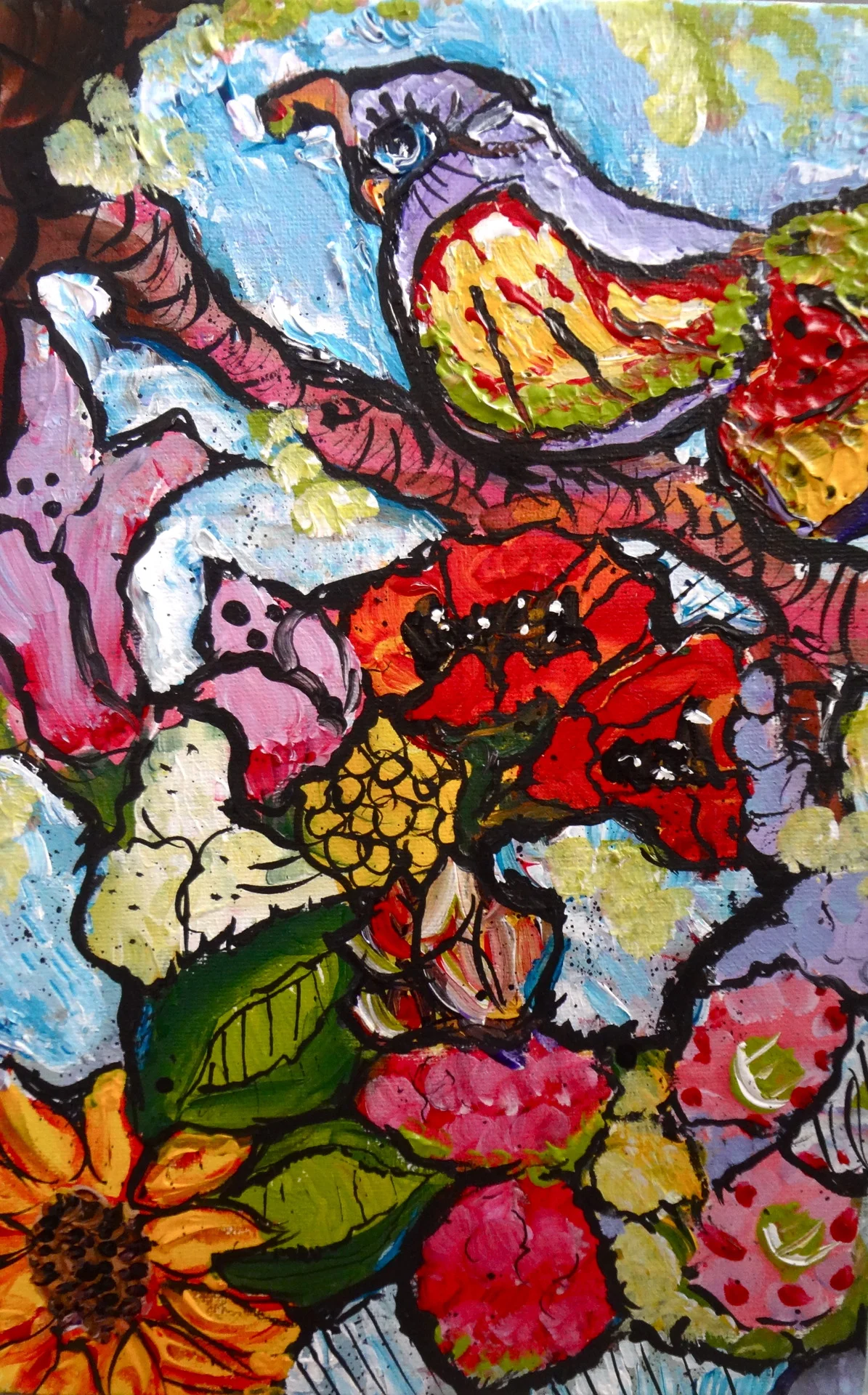 Bird on a Branch/ Acrylic on Canvas/9x12"/ July 2012