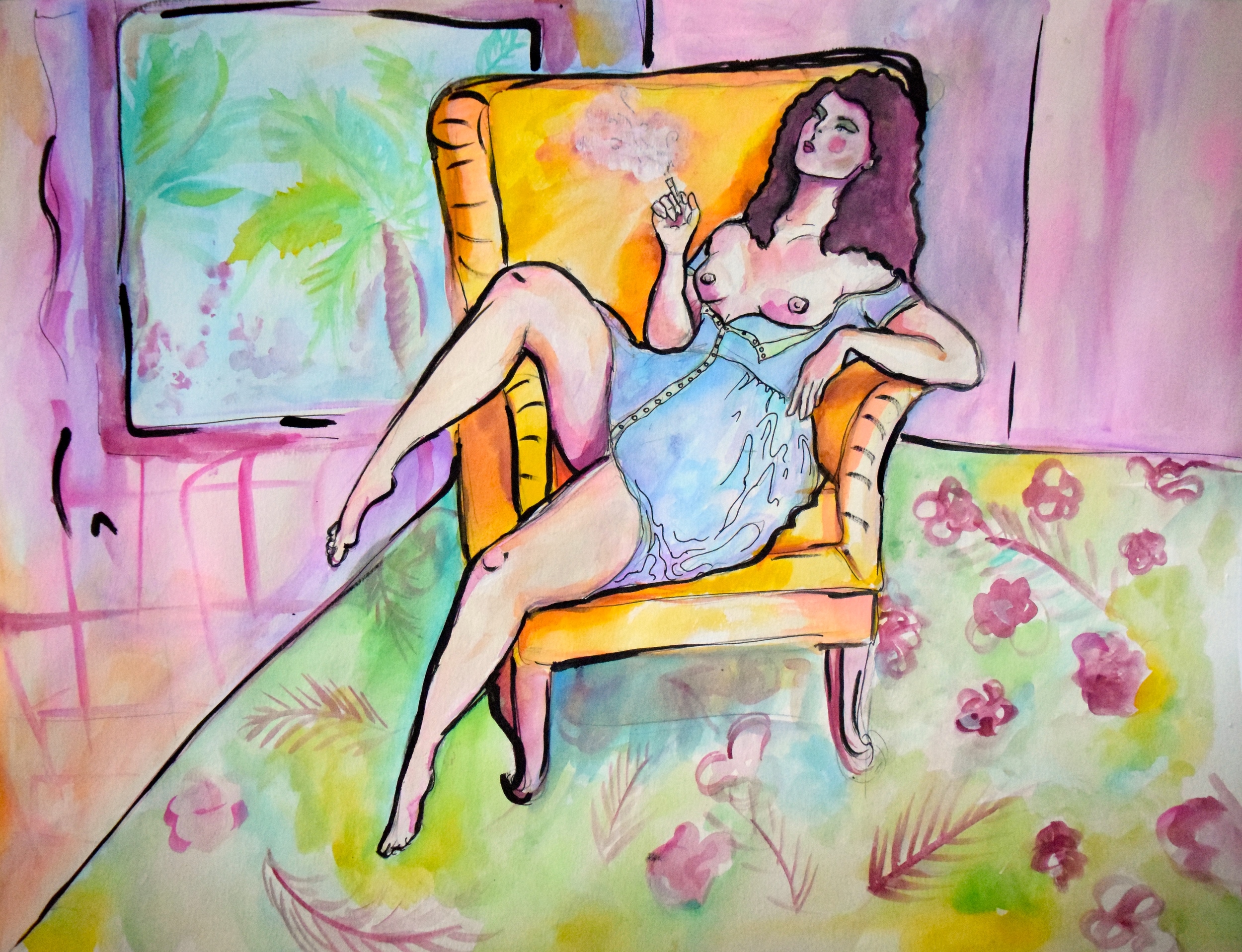 Thighs and Eyes and Sighs/Mixed Media on Watercolor Paper/18x24"/Oct 2015