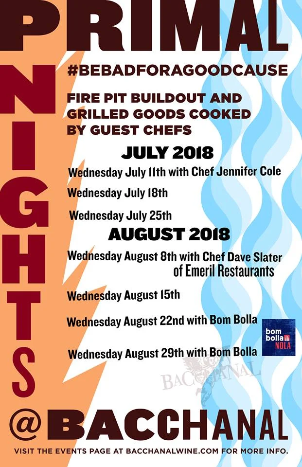 Bacchanal Partners with Local Chefs to Host ‘Primal Night’ an outdoor grill event where plates served are donation based. Chef’s select a charity to send donations to.The last Primal Night series raised over $10,000 for Pure Water for Kids, an organ…
