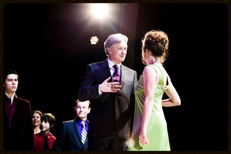 Lady M facing off with Duncan in Mark Jackson's Macbeth at Shotgun Players