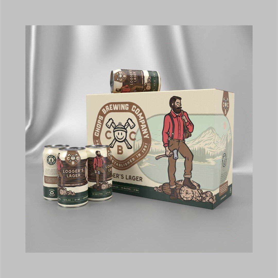 I've always wanted to design a beer brand and packaging, but I recently noticed that my portfolio has nothing to directly reflect that. So here we go!

I've created this here beer brand, aptly named Logger's Lager by Chops Brewing Company. This is mo